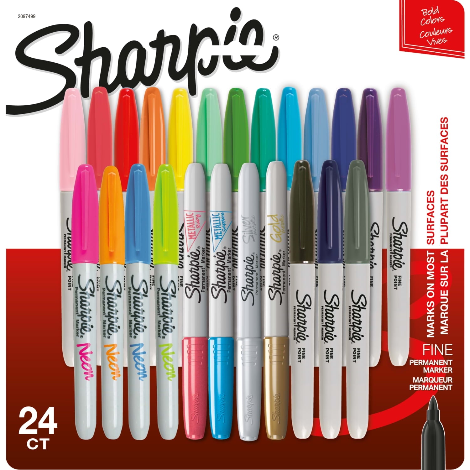 Permanent Markers, Fine Point, Assorted Colors, 24 Count