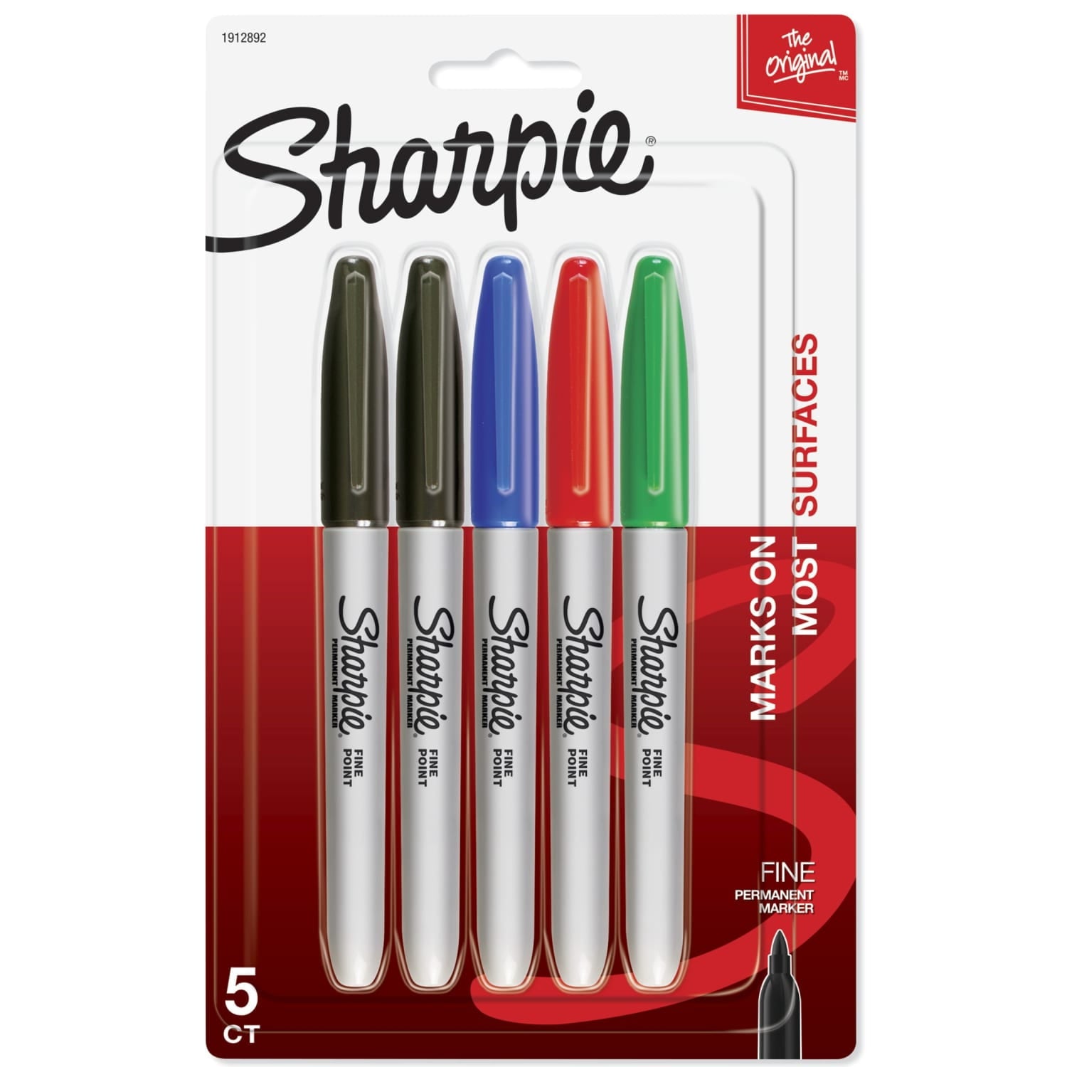 Permanent Markers, Fine Point, Assorted Colors, 5 Count