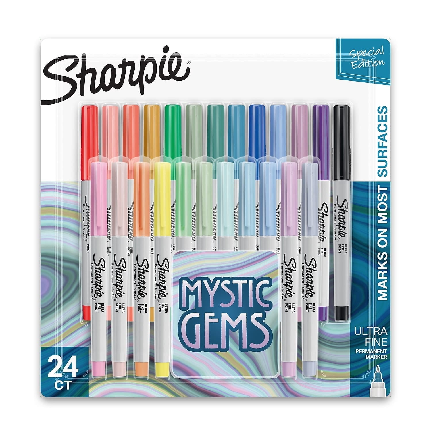 Permanent Mystic Gem Markers, Ultra-Fine Point, Assorted, 24 Count