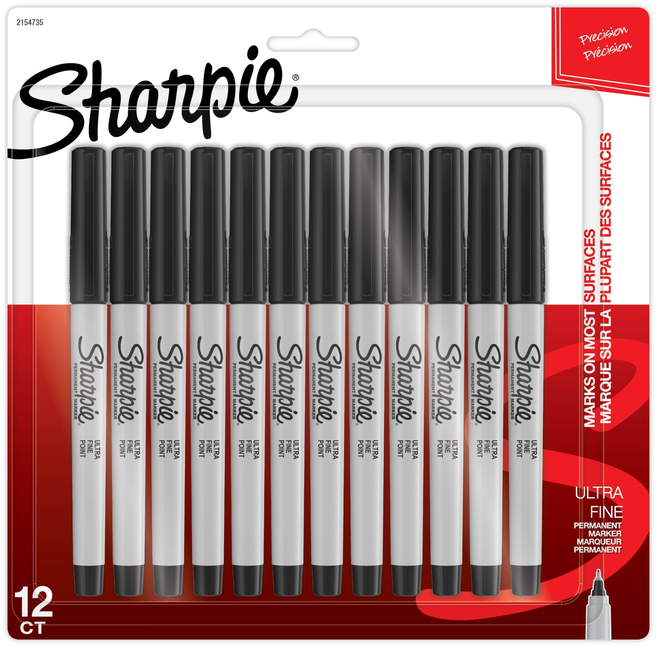 Permanent Markers, Ultra Fine Point, Black, 12 Count