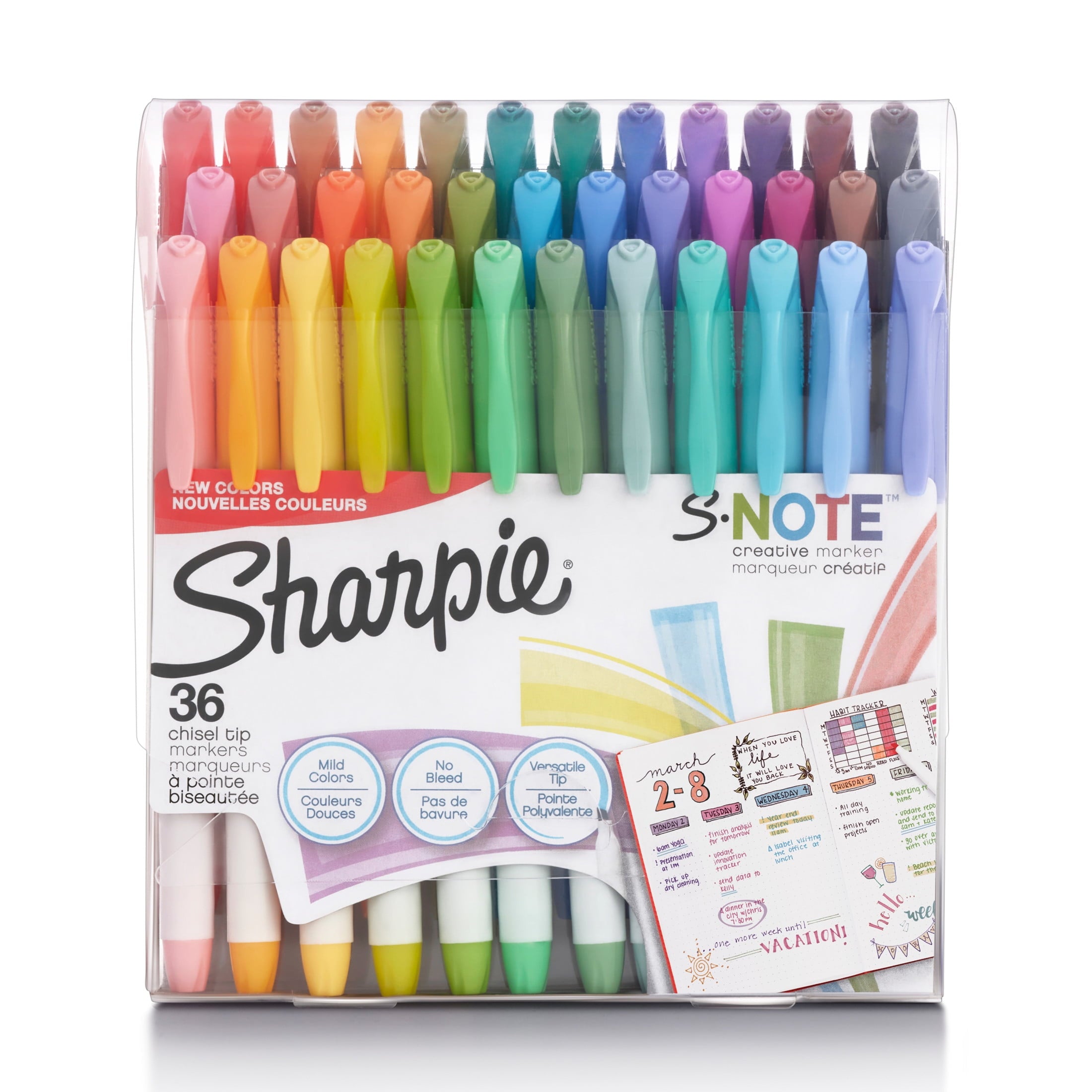 S-Note Creative Highlighter Markers, Assorted Colors, Chisel Tip, 36 Count