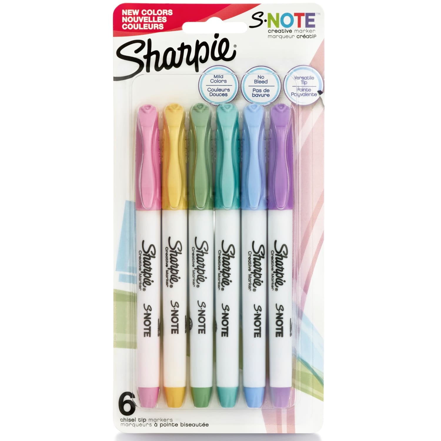 S-Note Creative Markers Assorted Colors, Chisel Tip, 6 Count