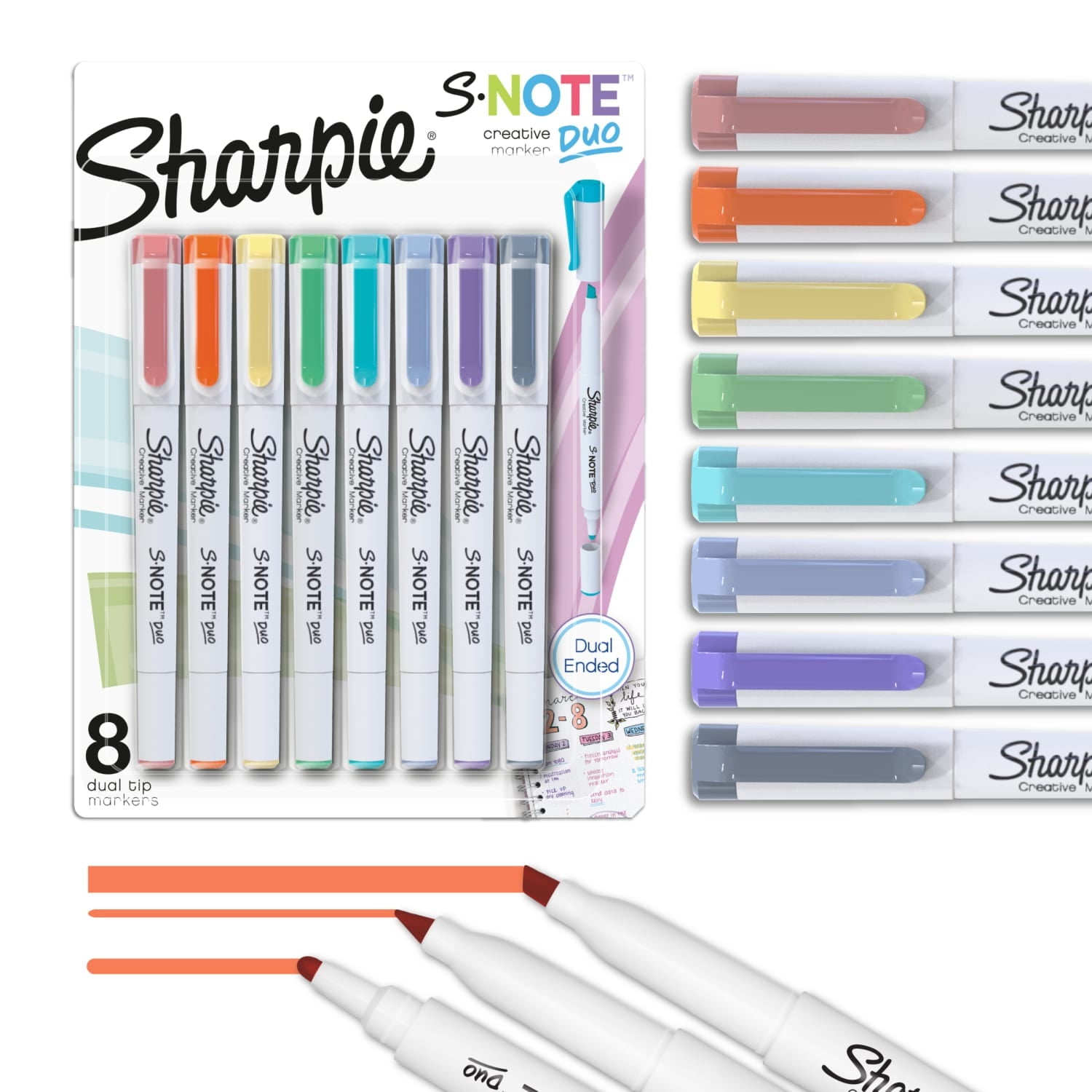 S-Note Duo Dual-Ended Creative Markers, Part Highlighter, Part Art Marker, Assorted Colors, Fine and Chisel Tips, 8 C...