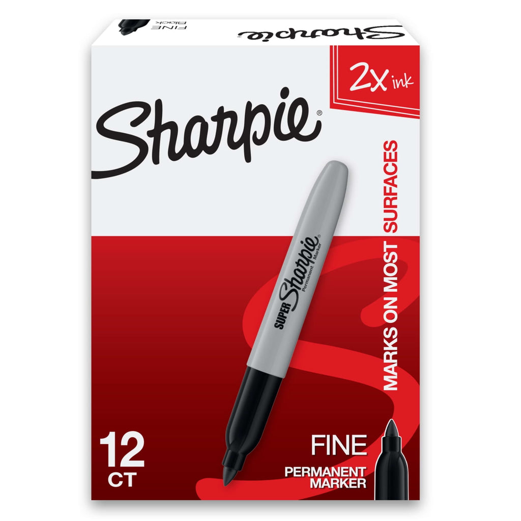 Super Permanent Markers, Fine Point, Black, 12 Count