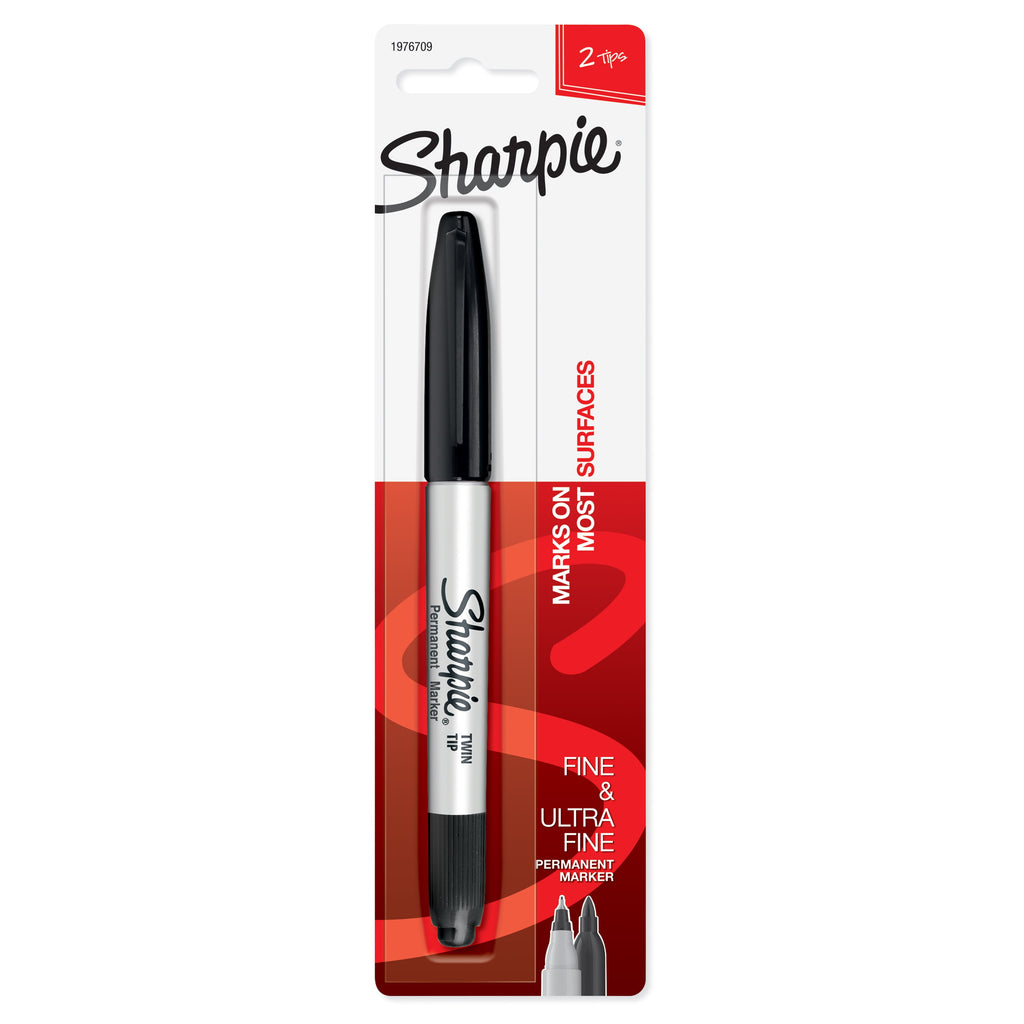 Twin Tip Permanent Marker, Fine and Ultra Fine Tips, Black, 1 Count