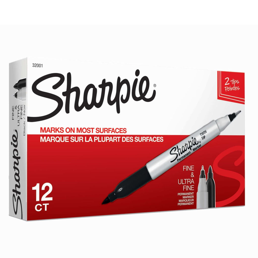 Twin Tip Permanent Markers, Fine and Ultra Fine, Black, 12 Count