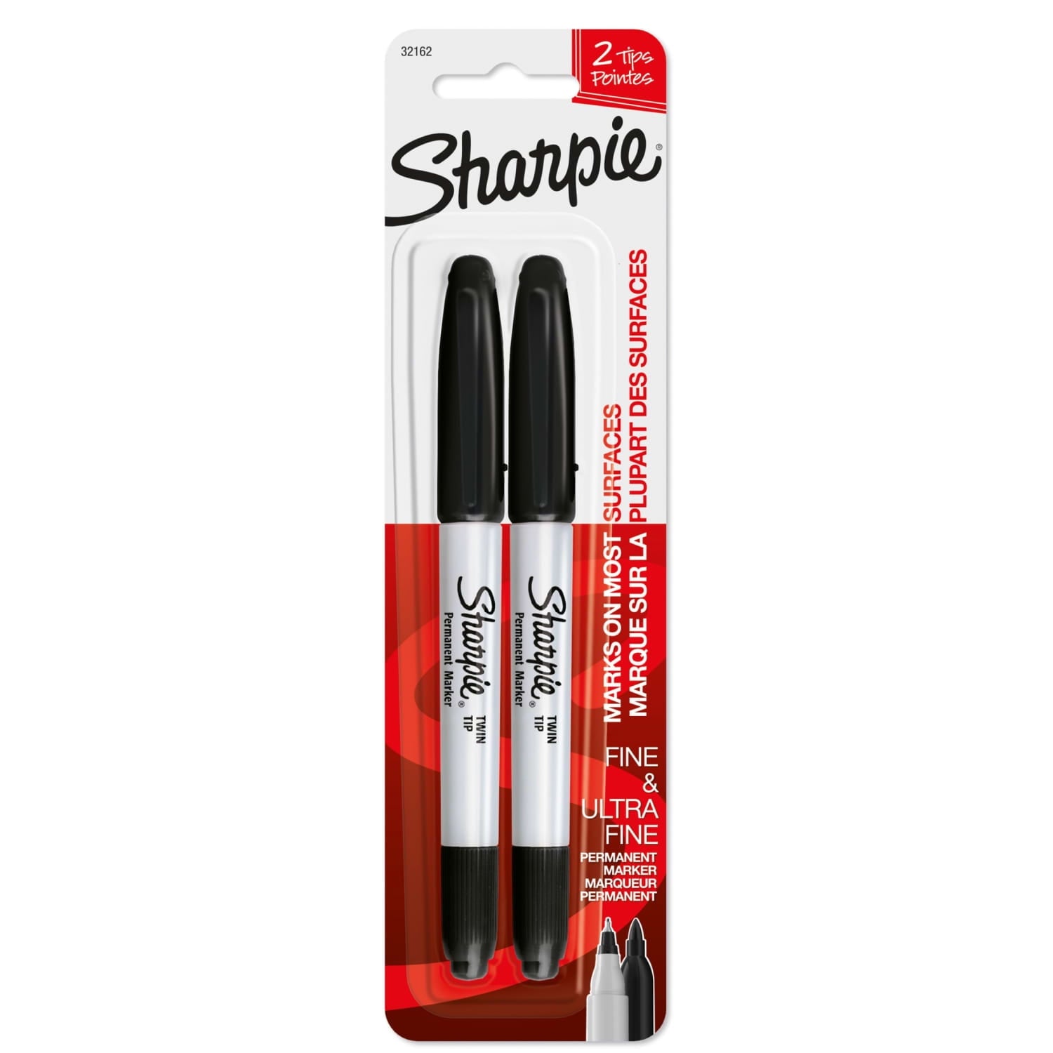 Sharpie Twin Tip Permanent Markers, Fine and Ultra Fine, Black, 2 Count