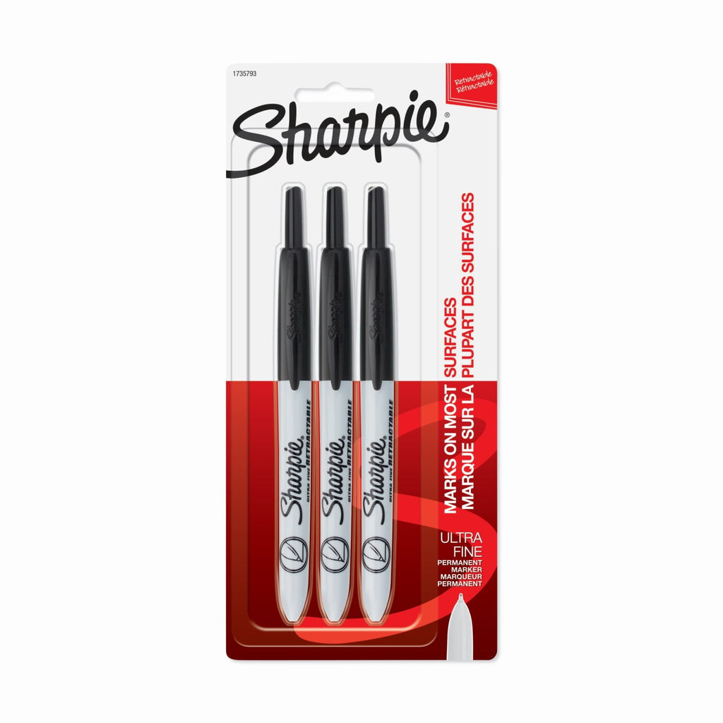Retractable Permanent Markers, Ultra Fine Point, Black, 3 Count
