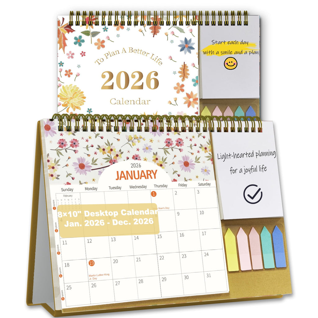 Small Desk Calendar 2026, Monthly Desktop Calendar with Pocket Folder, Jan. 2026 - Dec. 2026, 8" x 10", Standing Flip Calendar with To Do Li