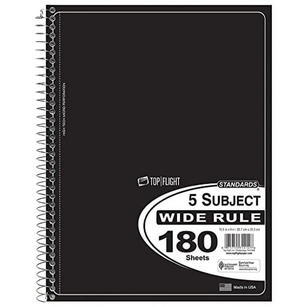 5-Subject Notebook, 180 Pages, 3 Hole Punched, Wide Rules, 10.5 x 8. Inches, Colour May Vary (311414)