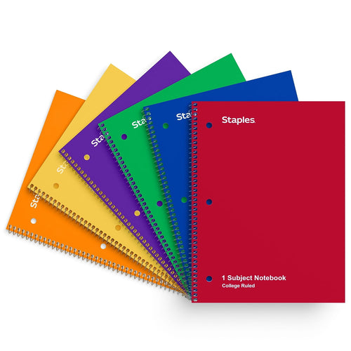 1-Subject Notebooks 8" x 10.5" College Ruled 70 Sheets Assorted Colors 6/Pack
