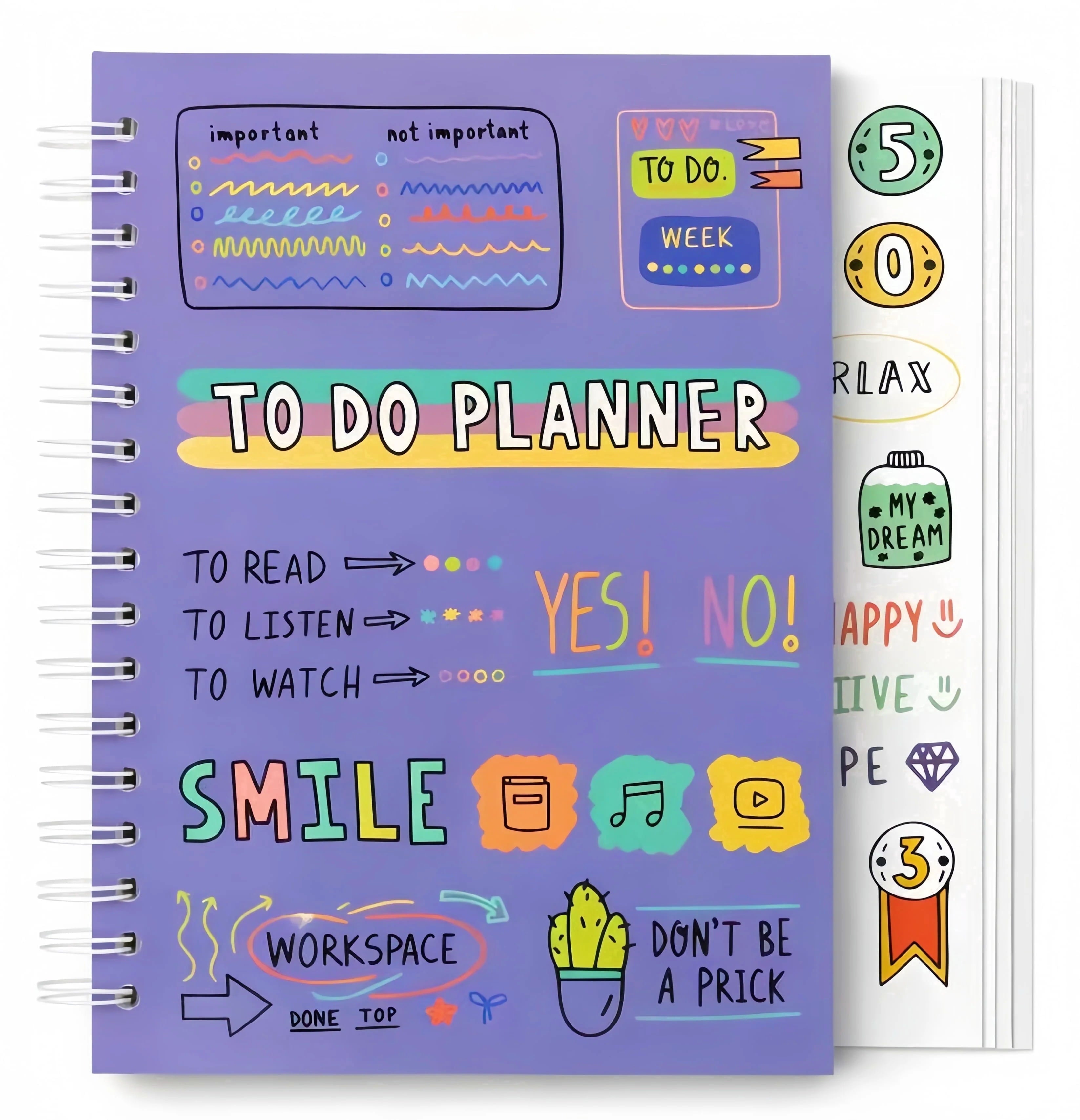 Aesthetic To Do Notebook with Stickers, Undated Daily Planner Organizer, Cute Productivity Journal for School Use, Student Planning Notebook