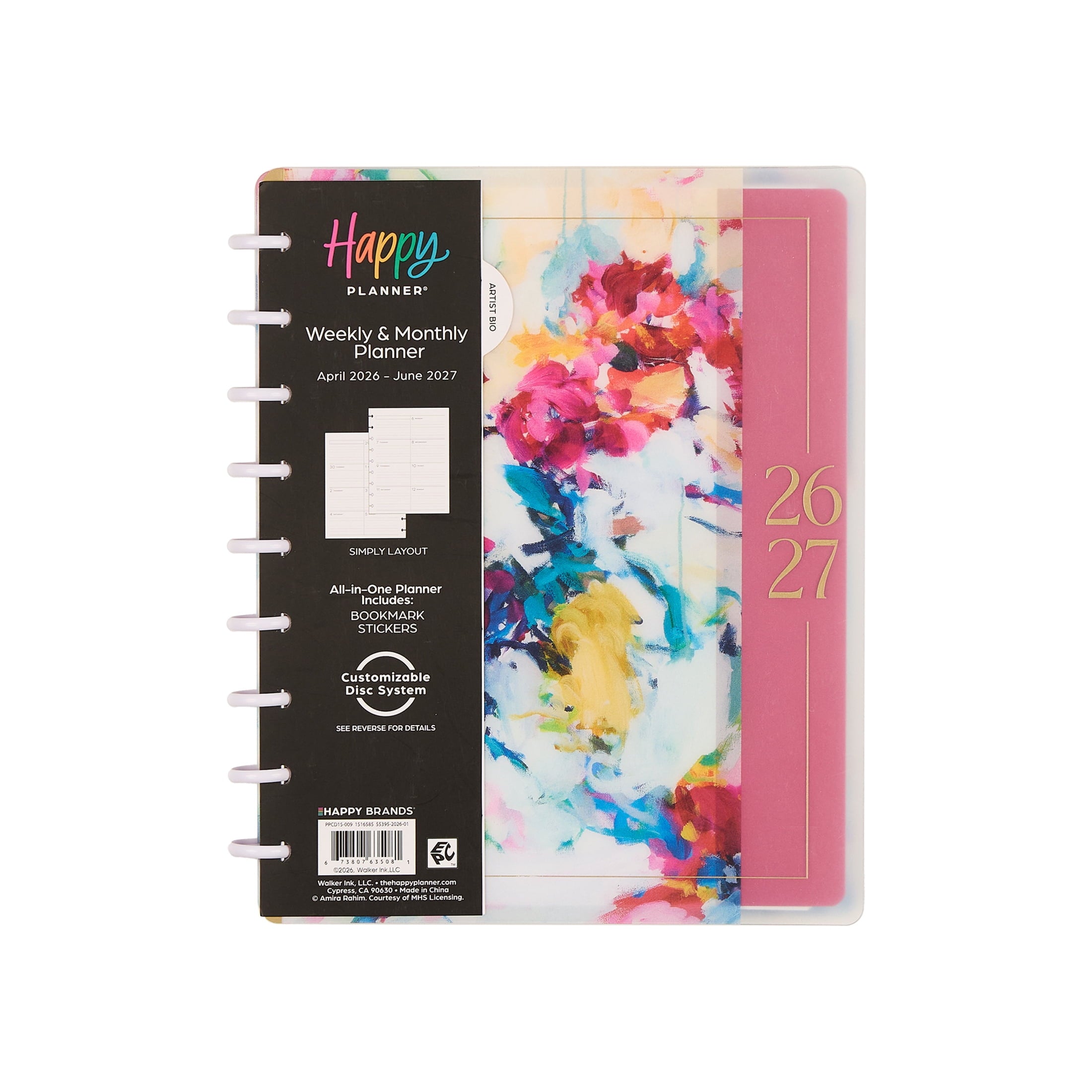 Happy Planner Monthly Weekly Classic Planner (7 x 9.25)Abstract Expression 15-Month April 2026-June 2027, disc bound system