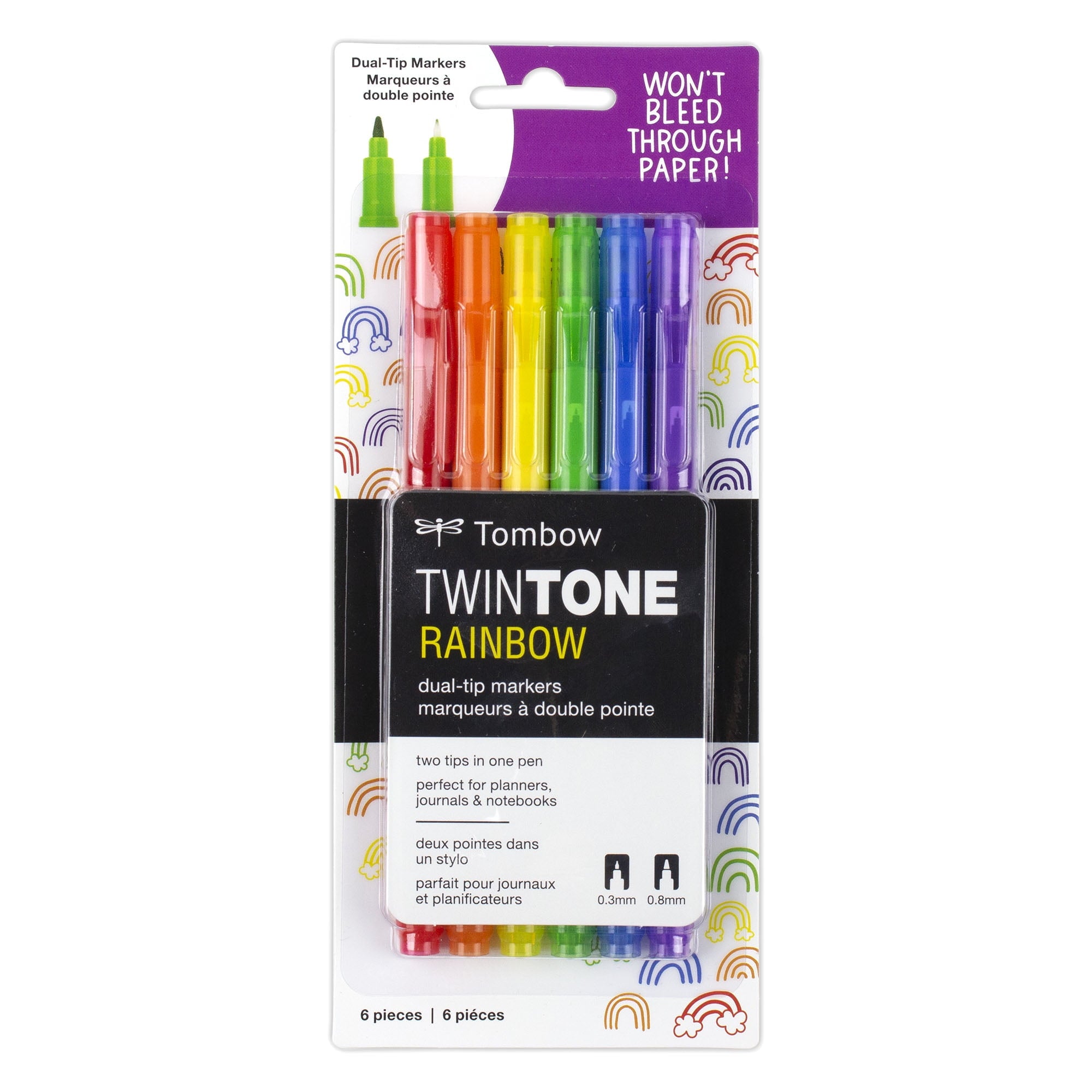 TwinTone Dual-Tip Marker Pen Set, Broad & Extra-Fine Tips, Rainbow Color Palette, 6 Count