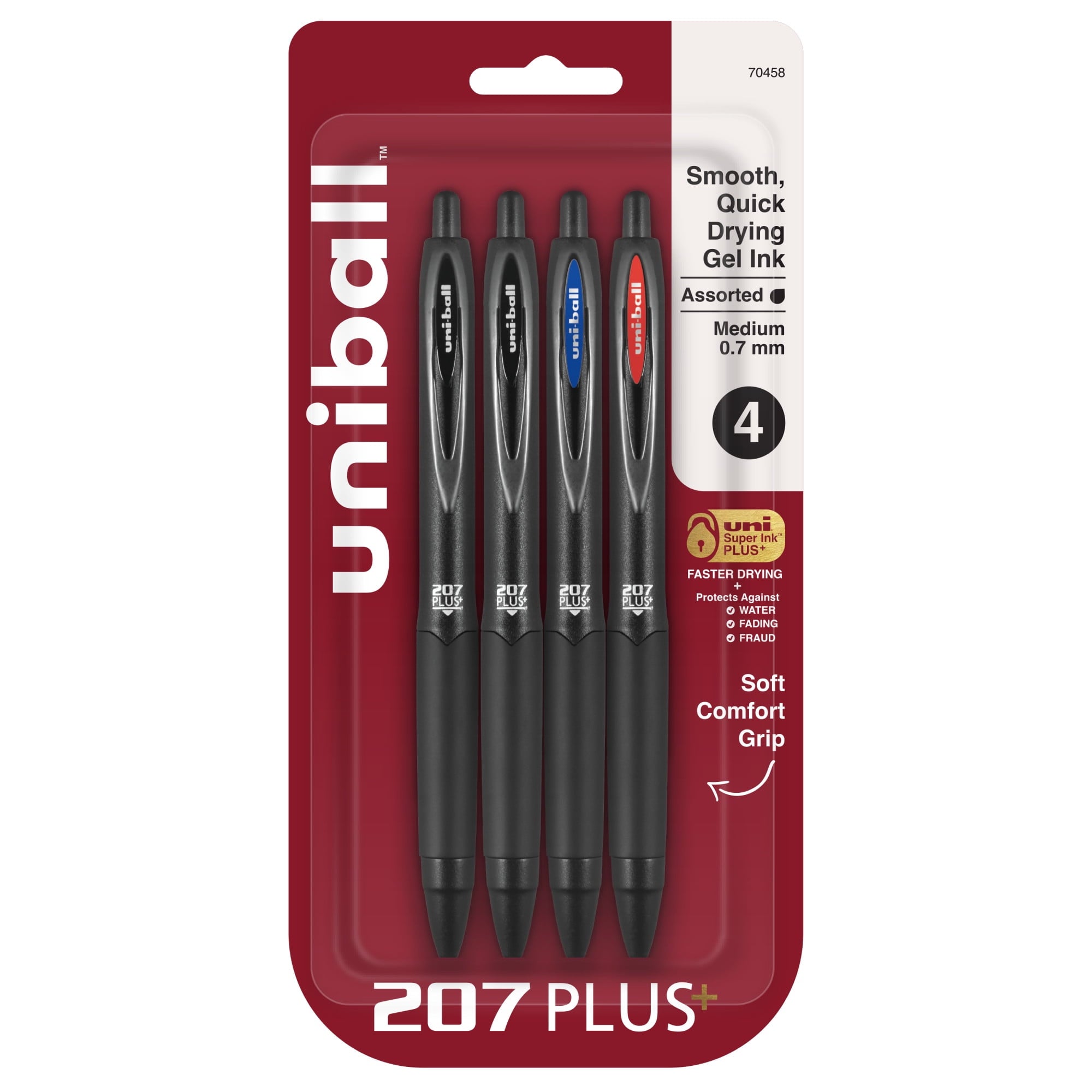 Retractable Gel Pens, Medium Point (0.7mm), Assorted Ink, 4 Count