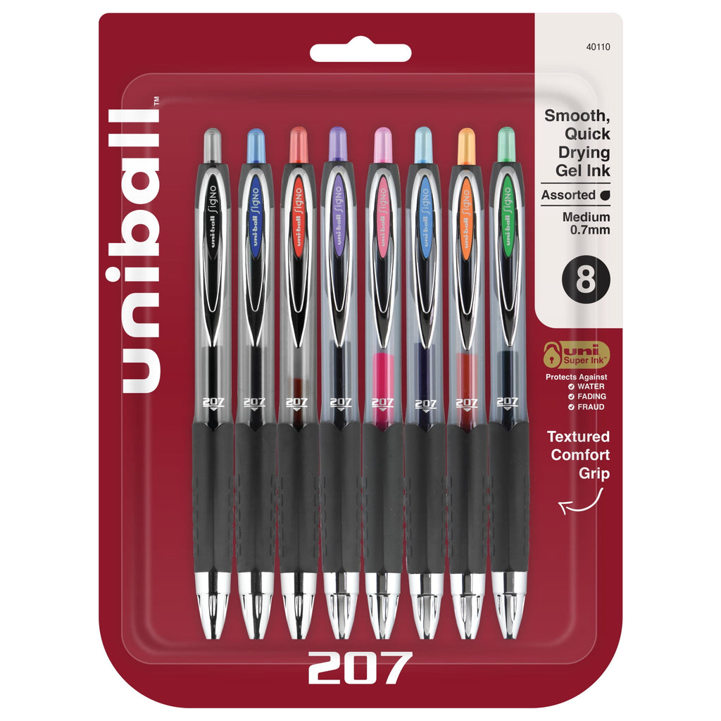 Retractable Gel Pens, Medium Point (0.7mm), Assorted, 8 Pack