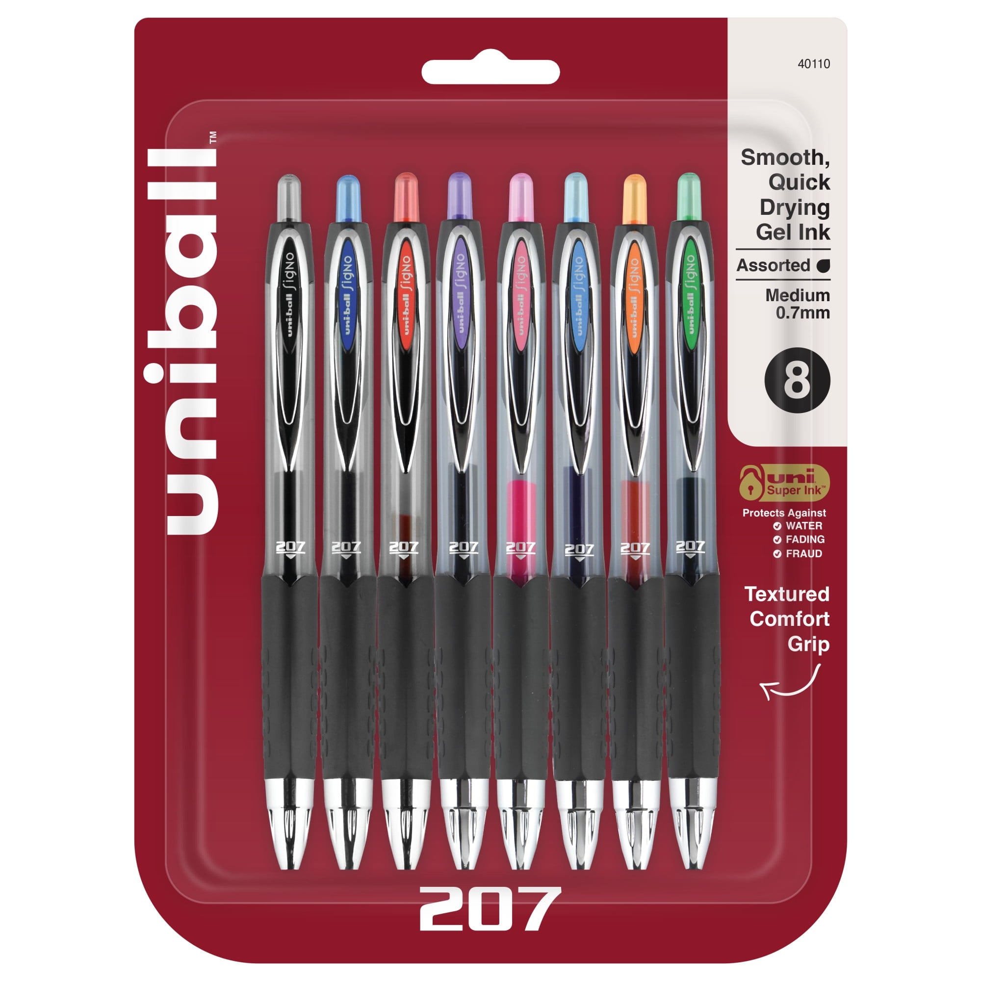 Retractable Gel Pens, Medium Point (0.7mm), Assorted, 8 Pack