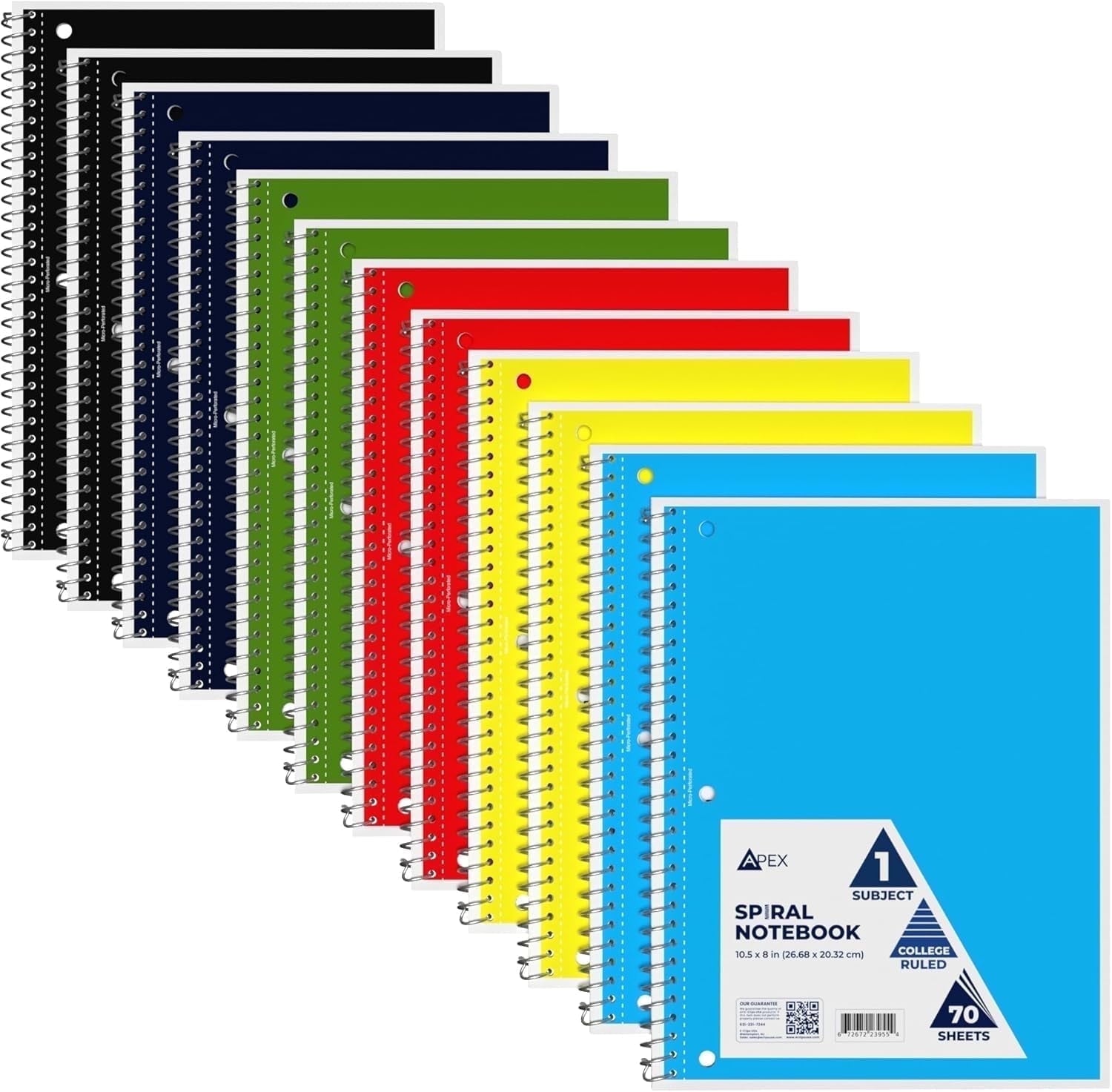VEEBOOST 70-Sheet College-Ruled Spiral Notebook with Perforated Sheets, 6 Assorted Colors, 12-Pack