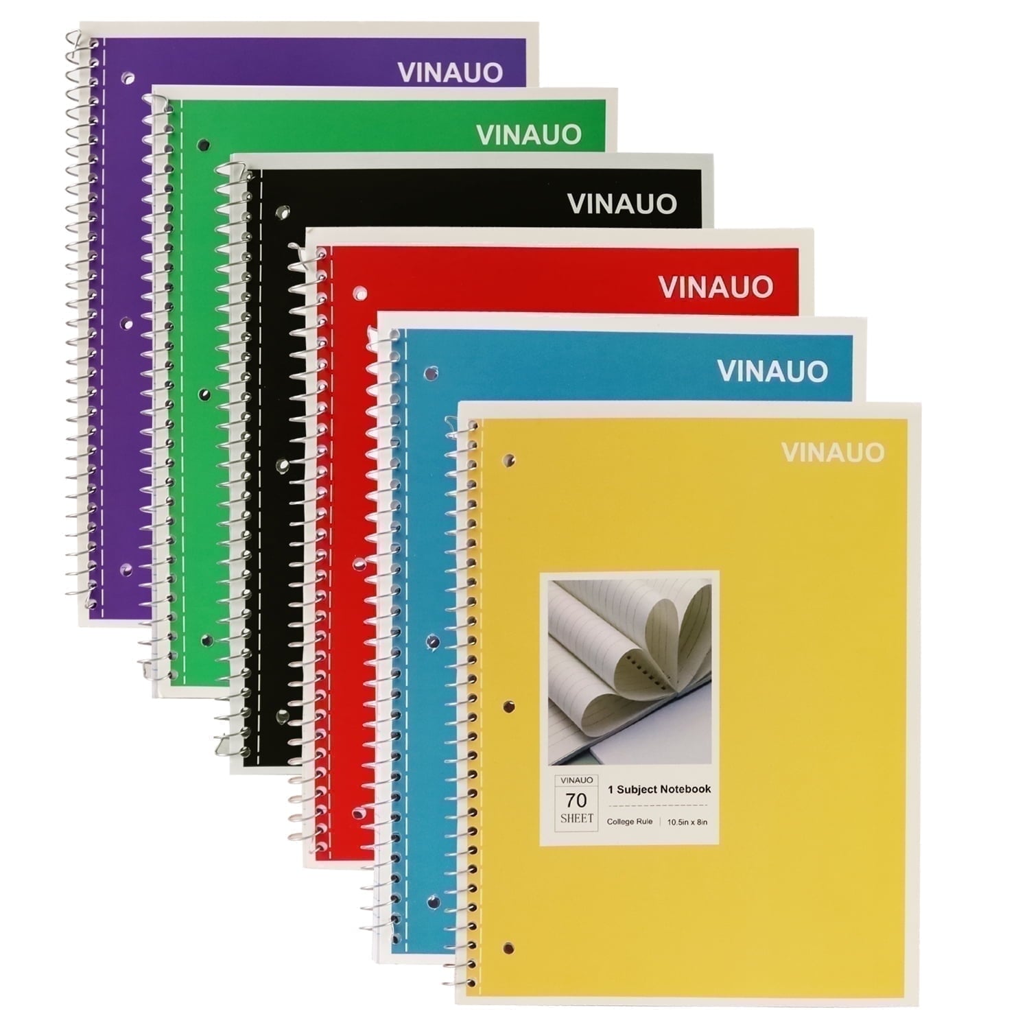 1 Subject College Ruled, 70 Sheets, 8" x 10-1/2", 3 Hole Punched, Lined s,6 Pack