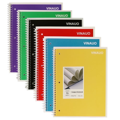 1 Subject College Ruled, 70 Sheets, 8" x 10-1/2", 3 Hole Punched, Lined s,6 Pack