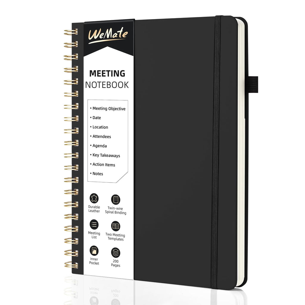 Spiral Notebook, Black Notebook, PU Leather Hardcover Notebook, 200 Pages, B5 (10" × 7")