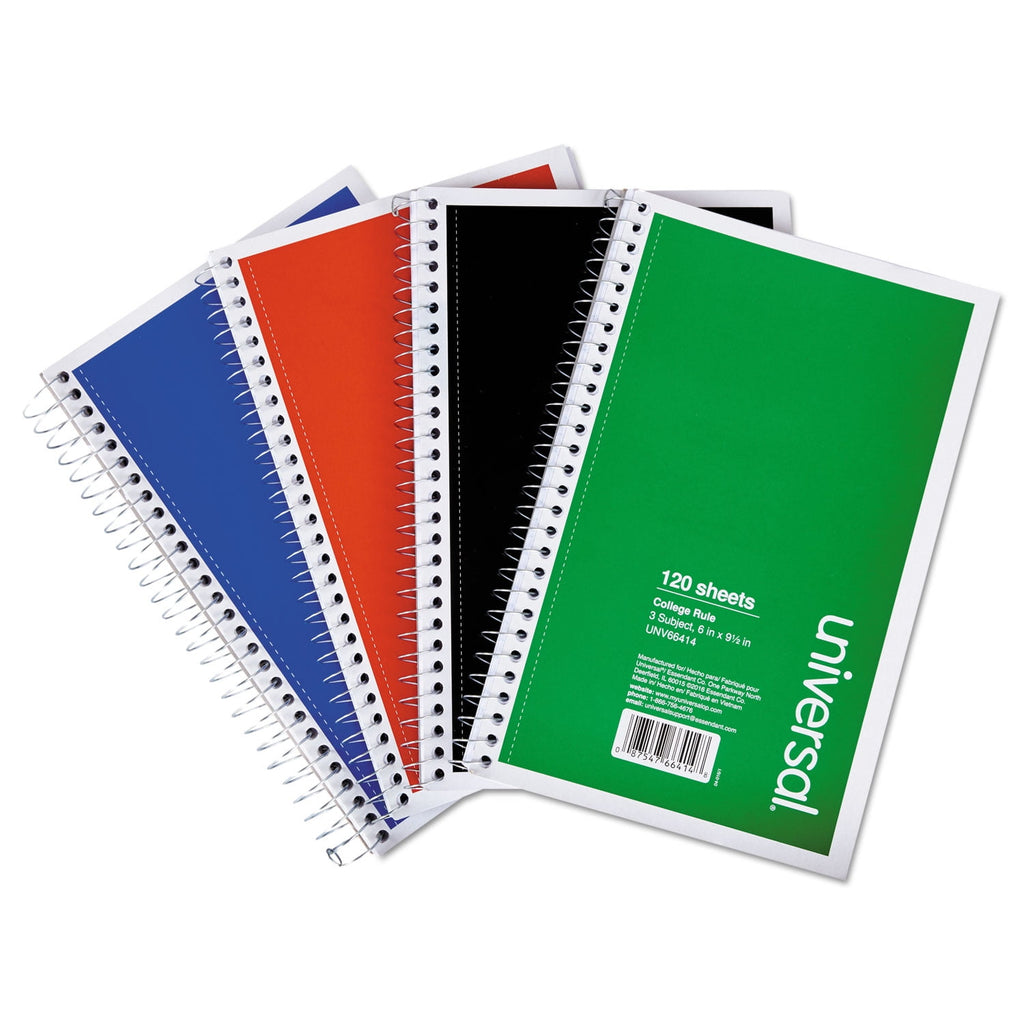 9.5 in. x 6 in., 3 Subjects, Medium/College Rule, Wirebound Notebook - Assorted Color Covers (120 Sheets/Notebook, 4/...