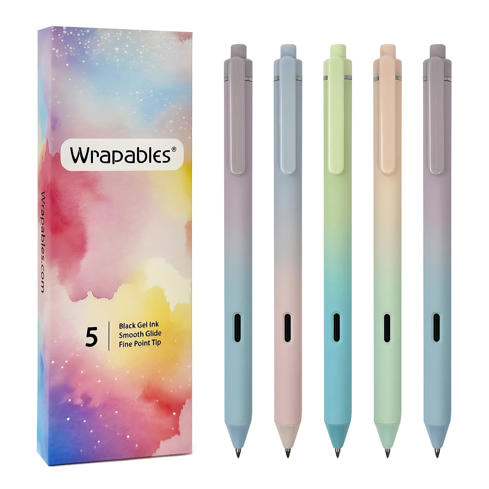 Whisper Fusion Silent Retractable Gel Pen Set (5 Pack), 0.5mm Fine Point Black Ink