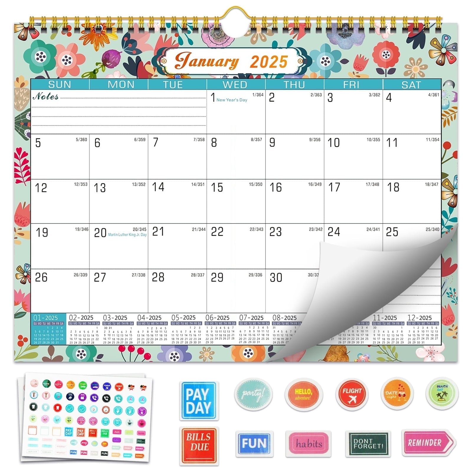 AGCAN 2025 Wall Calendar, 18 Months Daily Planner Agenda Monthly Planner for Home Office Classroom with 2 Pcs Planner Sticker, Runs From Jan