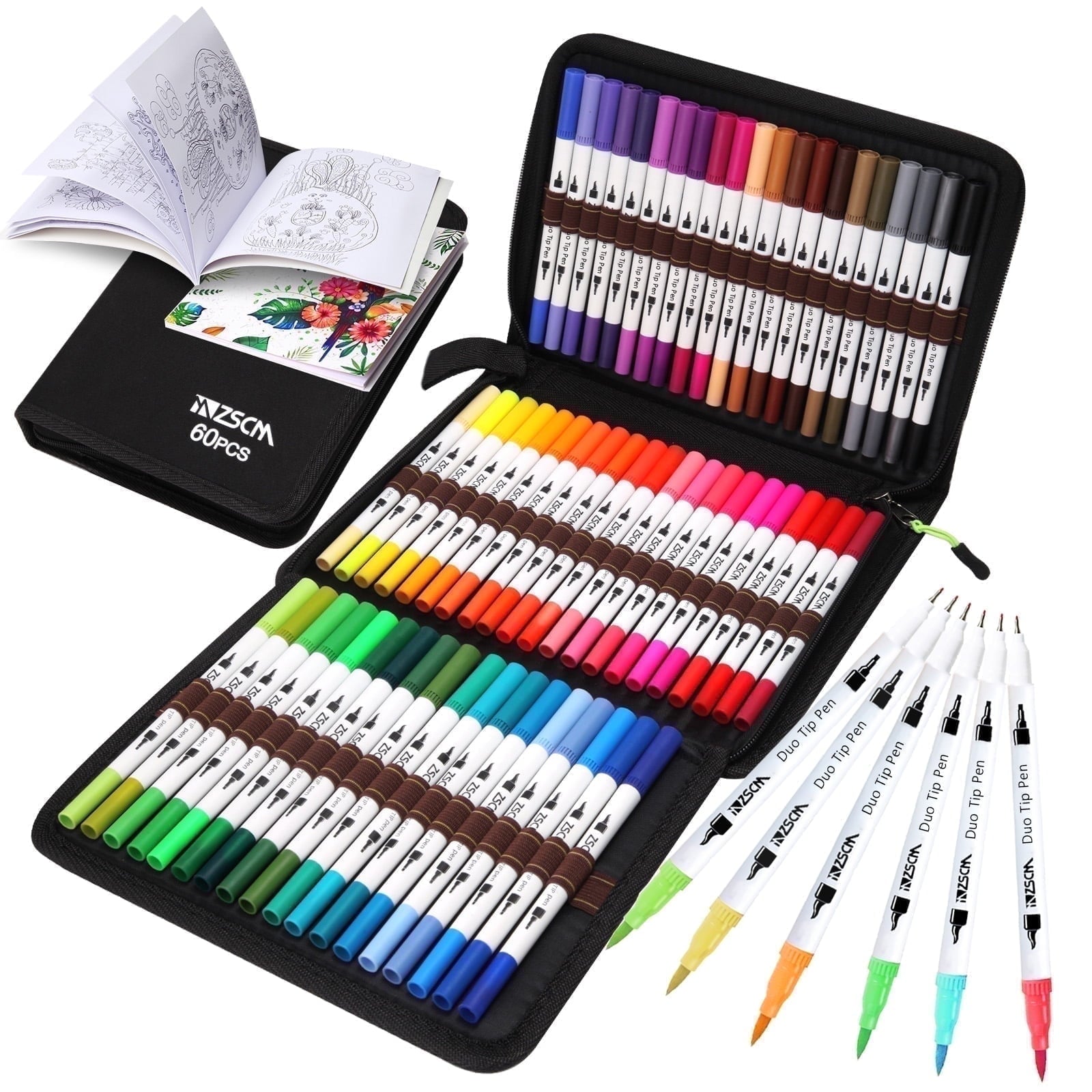 60 Colors Markers for Adult Coloring Books No Bleeding-Duo Tip Art Markers, Fine and Brush Coloring Marker for Adult ...