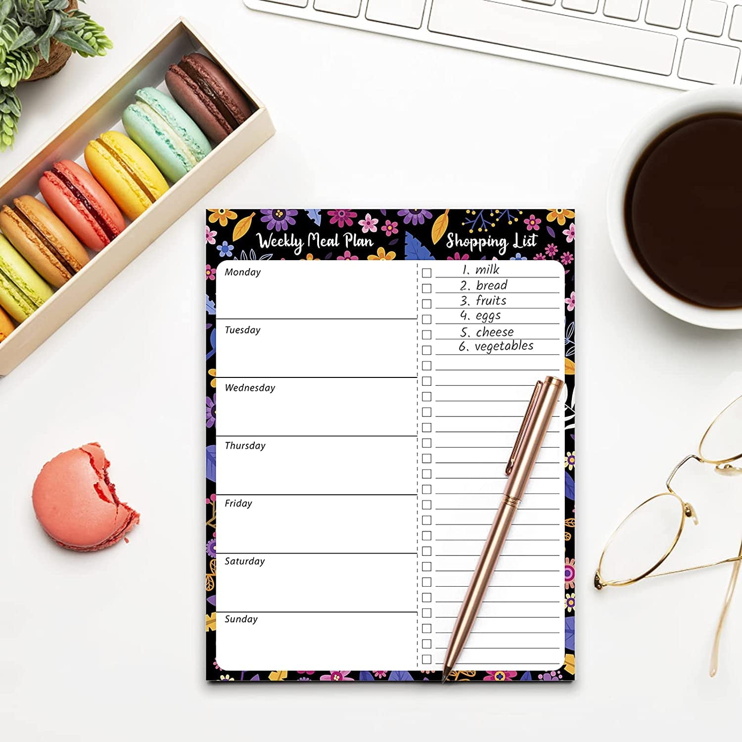 Naler Weekly Meal Planner and Grocery List Pad - 50 Weeks Magnetic Menu Planning, 7" x 9" - Black - Image 5