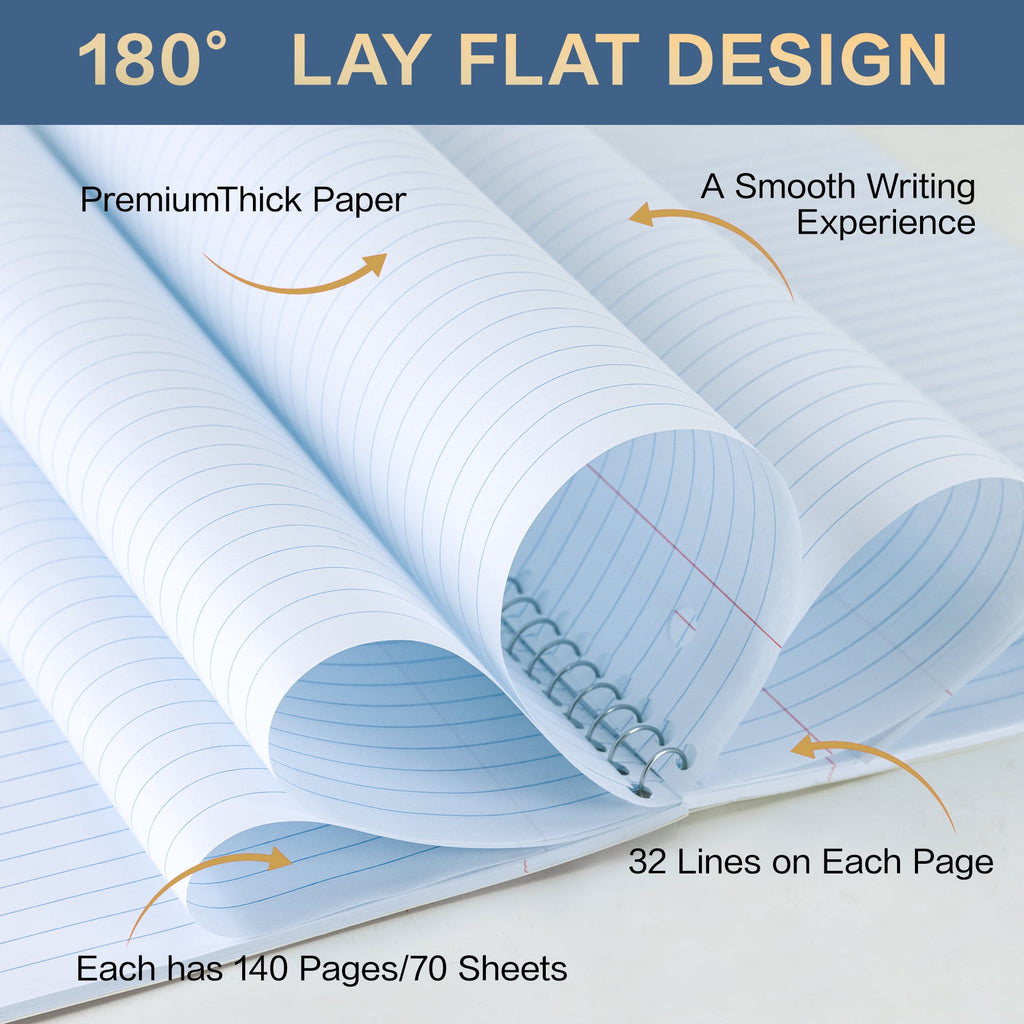 Notebook, College Ruled, 1-Subject Notebook, Thick Paper, 140 Pages, 8"x 10-1/2", Assorted Colors, 6 Pack - Image 3