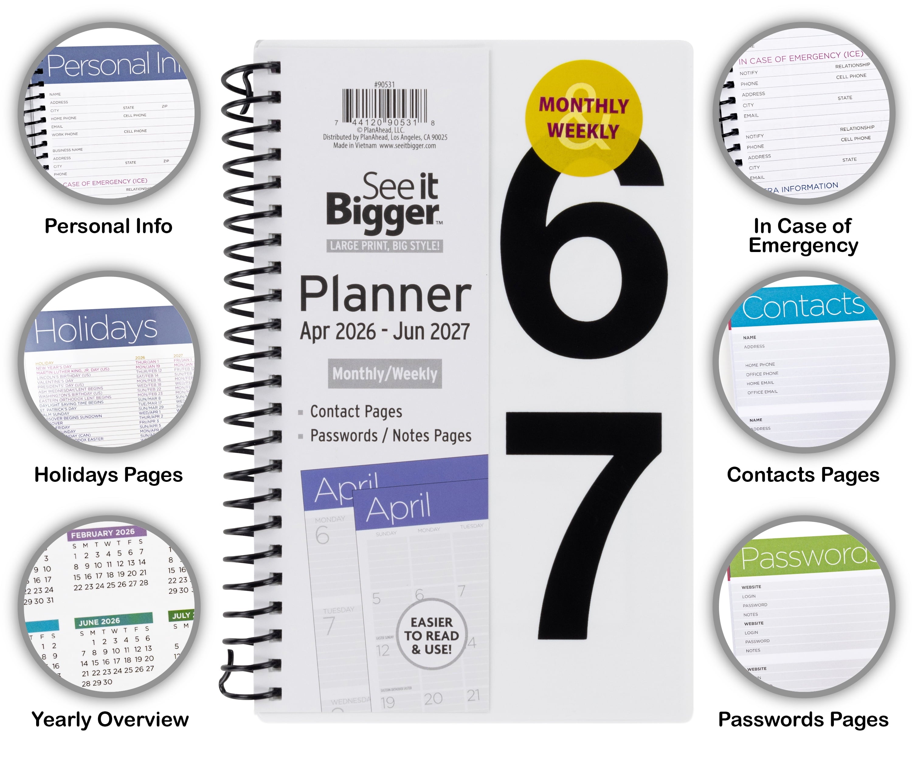 M/W Planner, Medium (5.25" x 8"), White, 15-Month: Apr 2026 - Jun 2027 - Image 2