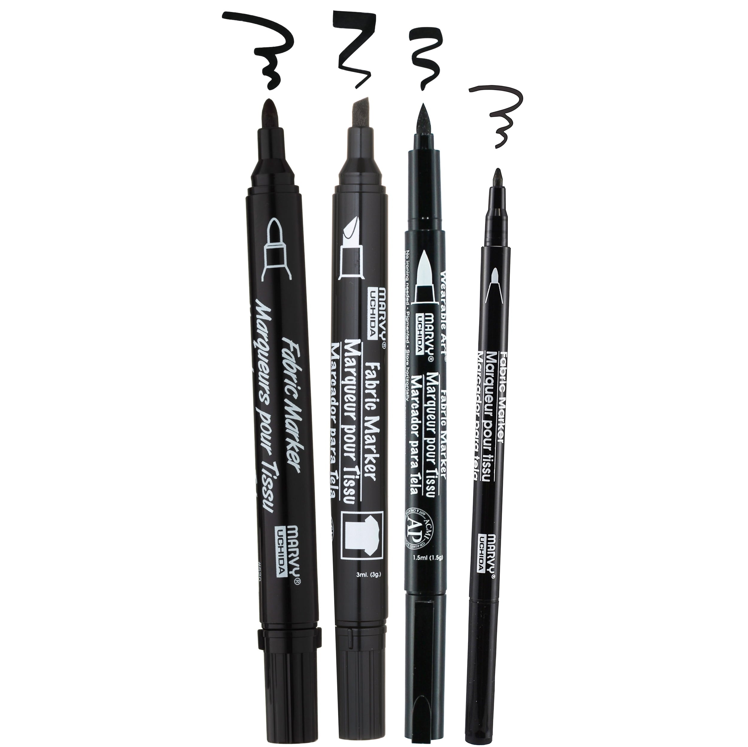 Fabric Markers – Black Ink, 4-Pack with Assorted Tips for Drawing, Lettering & Fabric Art, No Heat Set Required - Image 3