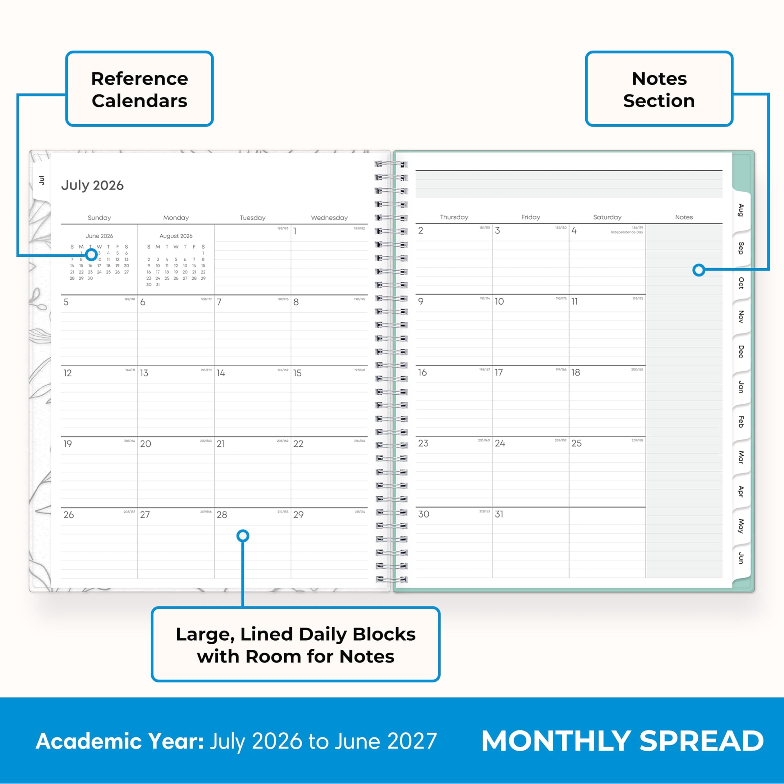 2026-2027 Weekly and Monthly Academic Year Teacher Lesson Planner Calendar, July 2026 - June 2027, 8.5" x 11", Flexib... - Image 4