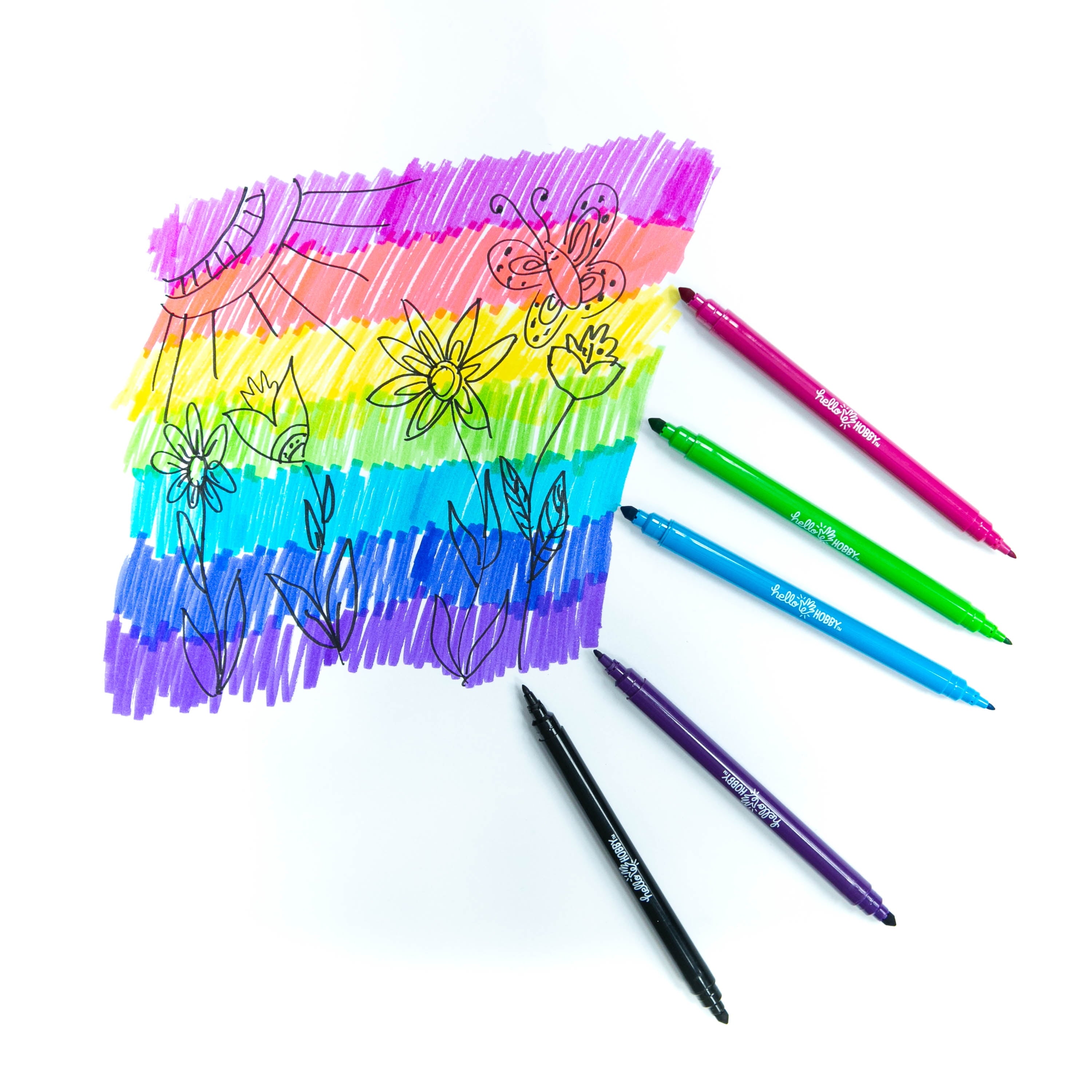 Hello Hobby Washable Dual Tip Markers, Brush and Fine Tips, Assorted Classic Colors, 12 Count - Image 3