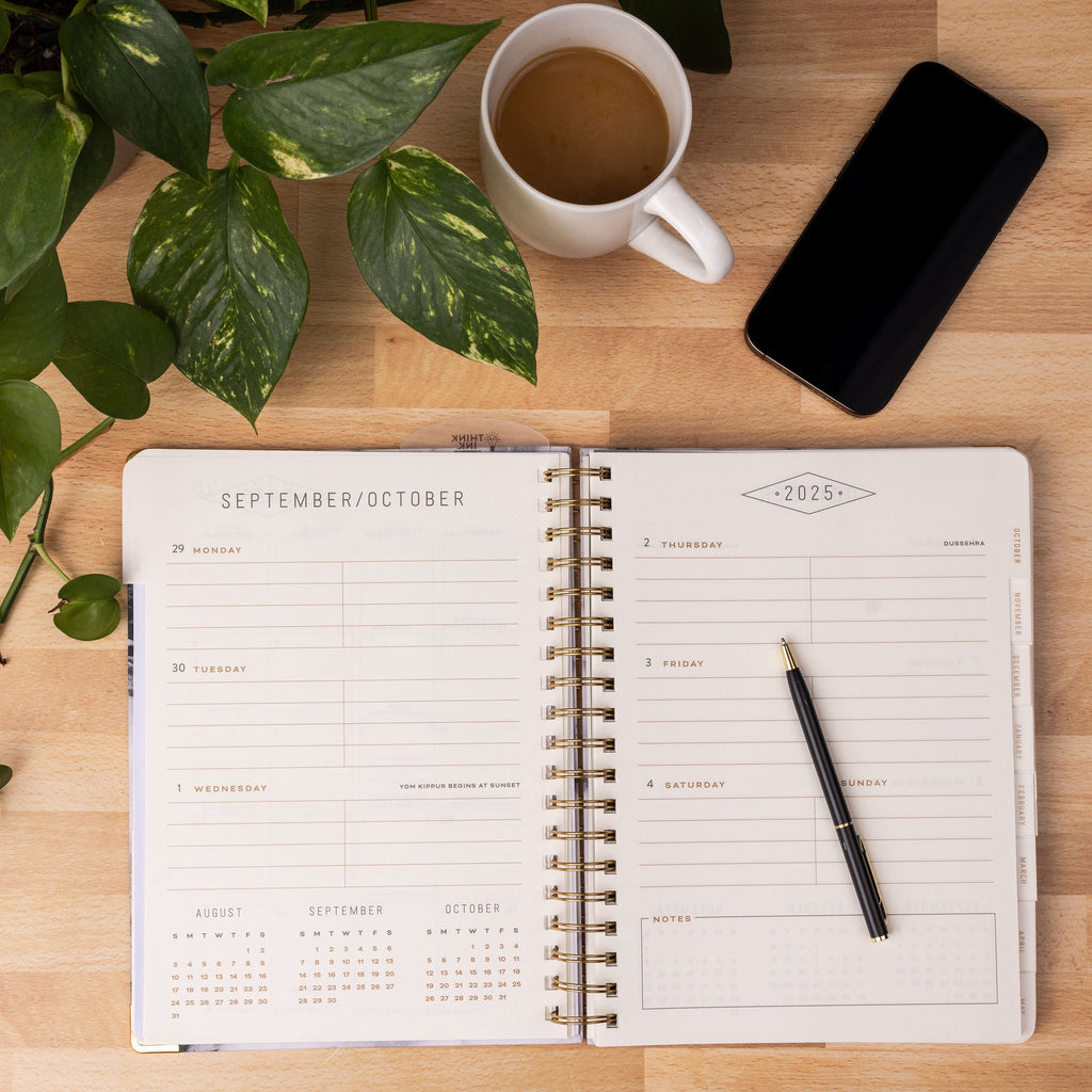 Think Ink 15 Month Twin Wire Planner, Light Gray Marble, 8" x 10" (October 2025 December 2026) - Image 3