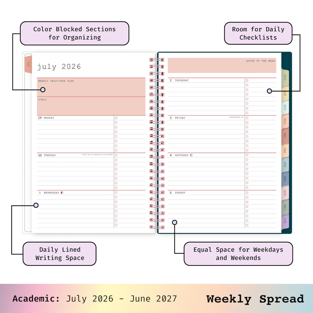Blue Sky WAAV 2026-2027 Weekly and Monthly Academic Year Planner Calendar, July 2026 - June 2027, 7" x 9", Flexible Cover, Laminated Tabs, S - Image 3