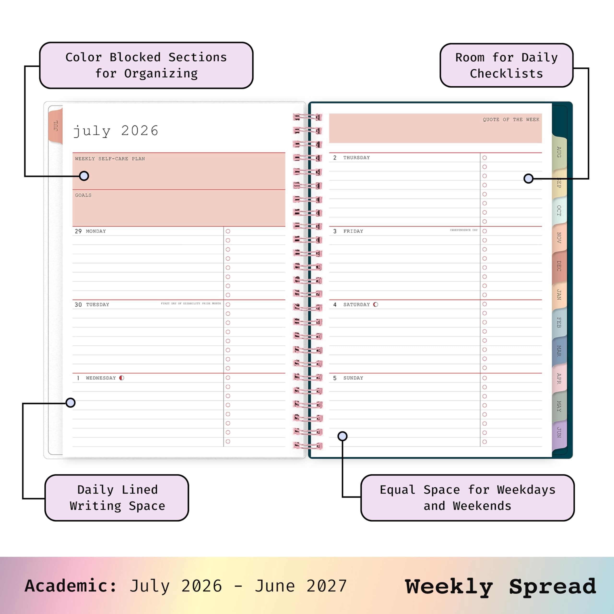 Blue Sky WAAV 2026-2027 Weekly and Monthly Academic Year Planner Calendar, July 2026 - June 2027, 7" x 9", Flexible Cover, Laminated Tabs, S - Image 3