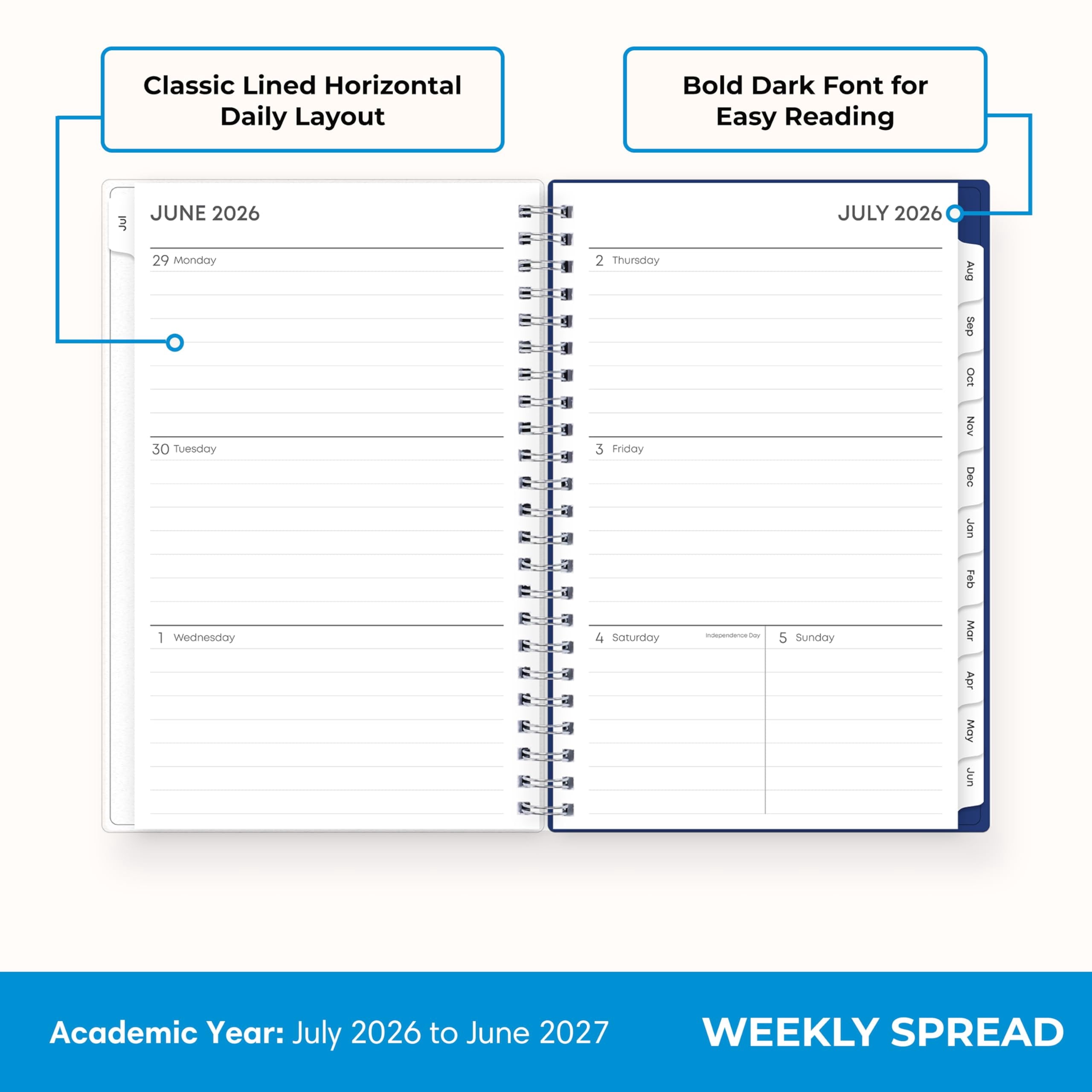 2026-2027 Weekly and Monthly Academic Year Planner Calendar, July 2026 - June 2027, 5" x 8", Flexible Cover, Wireboun... - Image 3