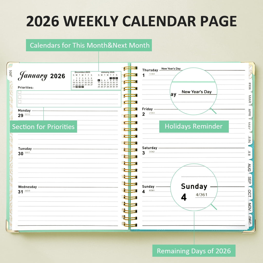 2026 Monthly Planner with Calendar Tabs,Agenda Schedule Planner for Office,Home,Personal Supplies - Image 2