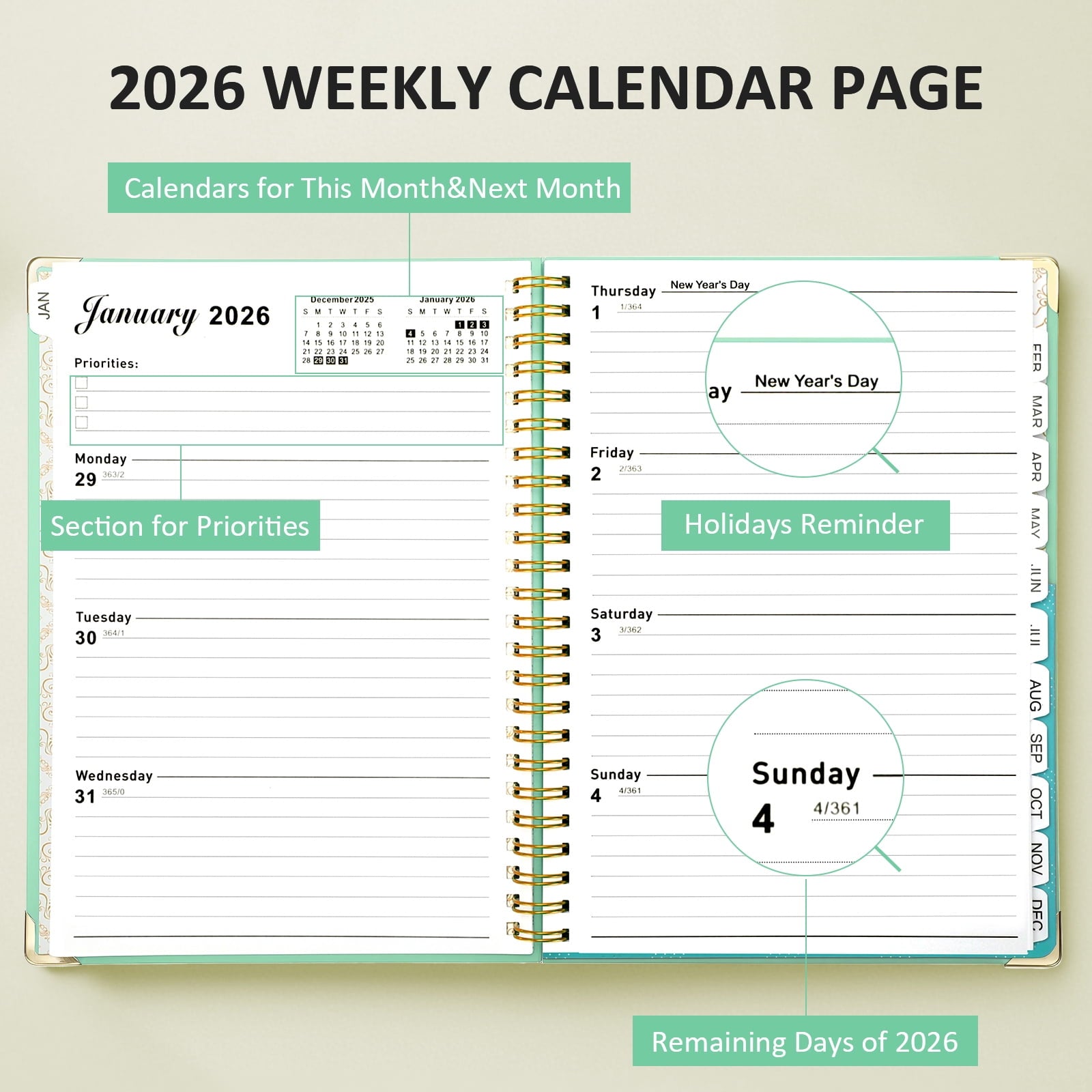 2026 Monthly Planner with Calendar Tabs,Agenda Schedule Planner for Office,Home,Personal Supplies - Image 2
