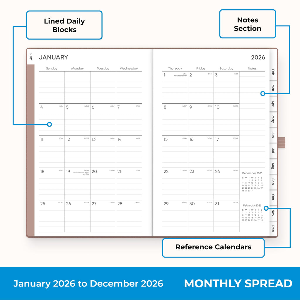 Blue Sky 2026 Weekly and Monthly Planner Calendar, January 2026 - December 2026, 5" x 8", Faux Leather Hard Cover, Bookbound, Tabs, Pen Loop - Image 4