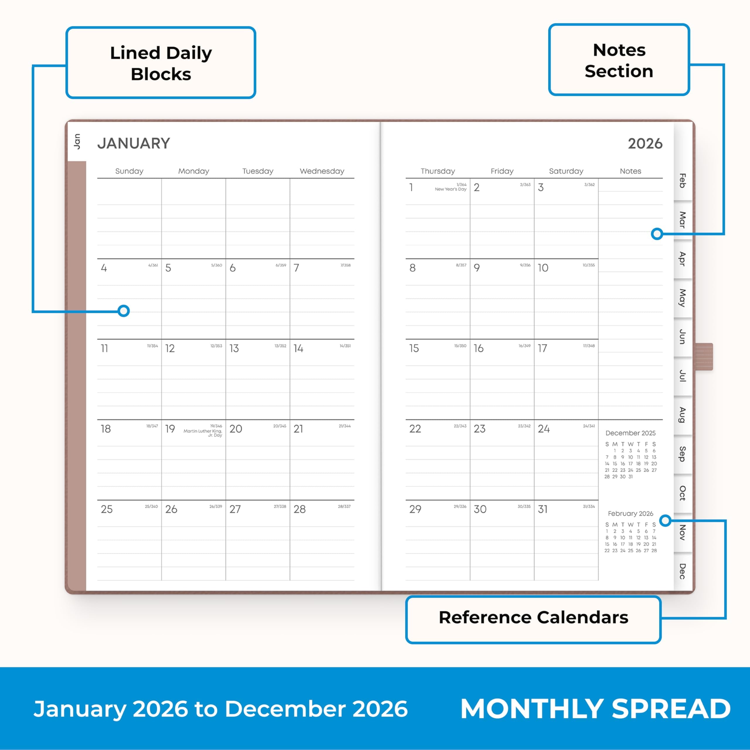 Blue Sky 2026 Weekly and Monthly Planner Calendar, January 2026 - December 2026, 5" x 8", Faux Leather Hard Cover, Bookbound, Tabs, Pen Loop - Image 4