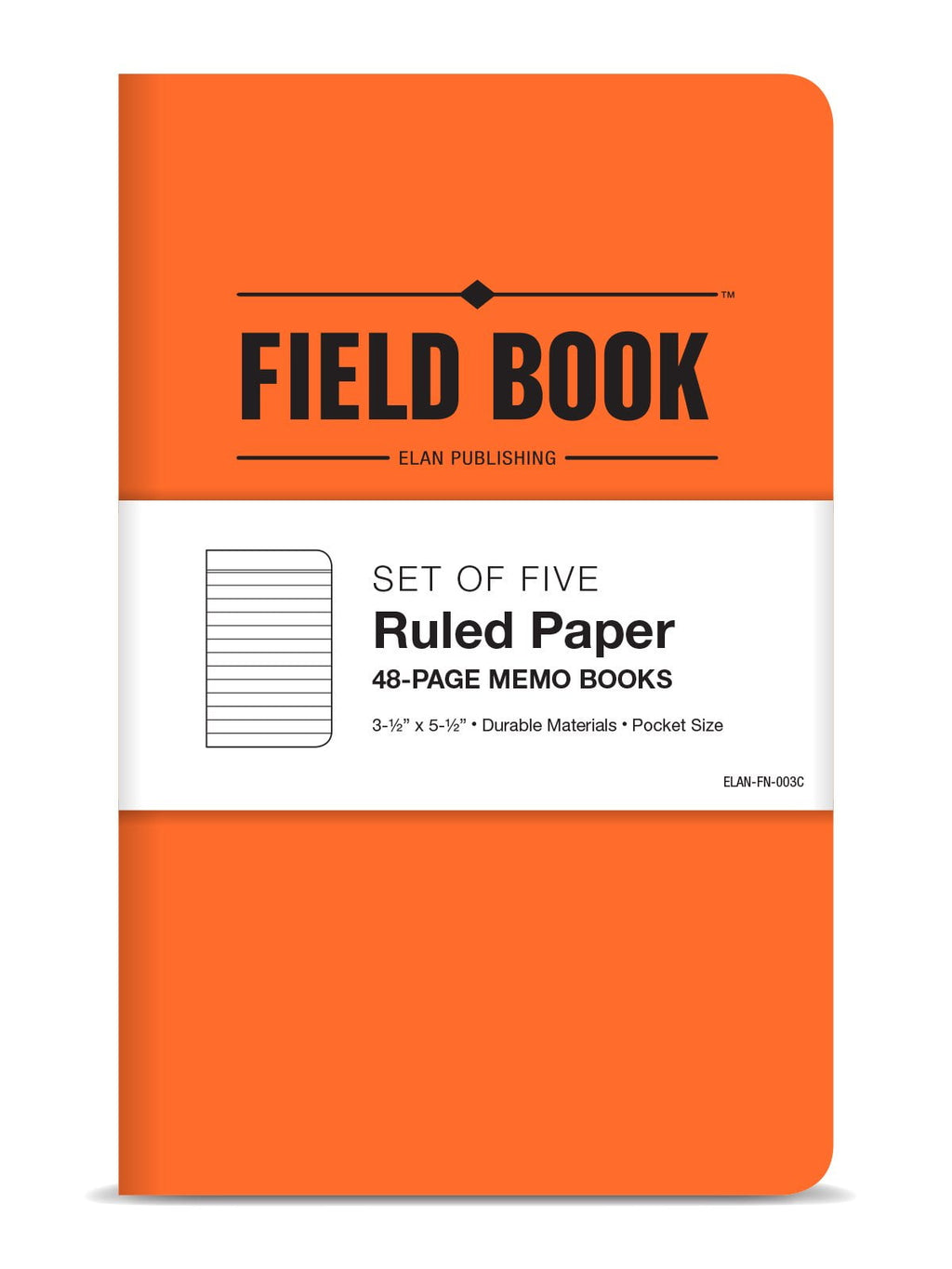 Elan Publishing Company Field Notebook  / Pocket Journal - 3.5"x5.5" - Orange - Lined Memo Book - Pack of 5 - ELAN-FN-003C - Image 2