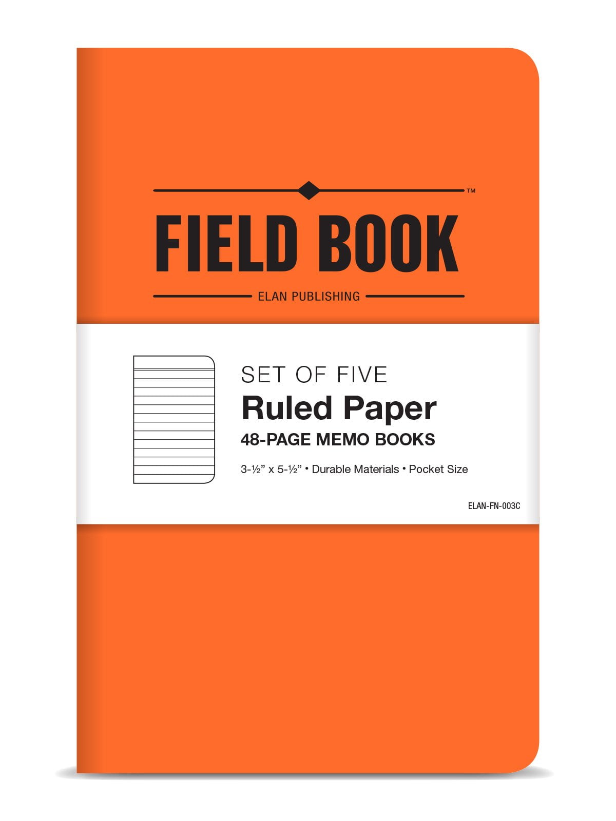 Elan Publishing Company Field Notebook  / Pocket Journal - 3.5"x5.5" - Orange - Lined Memo Book - Pack of 5 - ELAN-FN-003C - Image 2