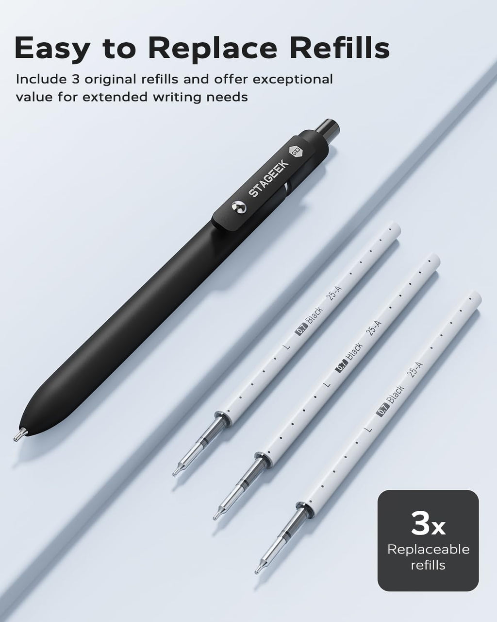STAGEEK Black Gel Pens GX3, 6Pcs Fine Point Smooth Writing Pens with 3 Extra Refills, Black Ink Pens for Journaling, Writing, Office, Note T - Image 3