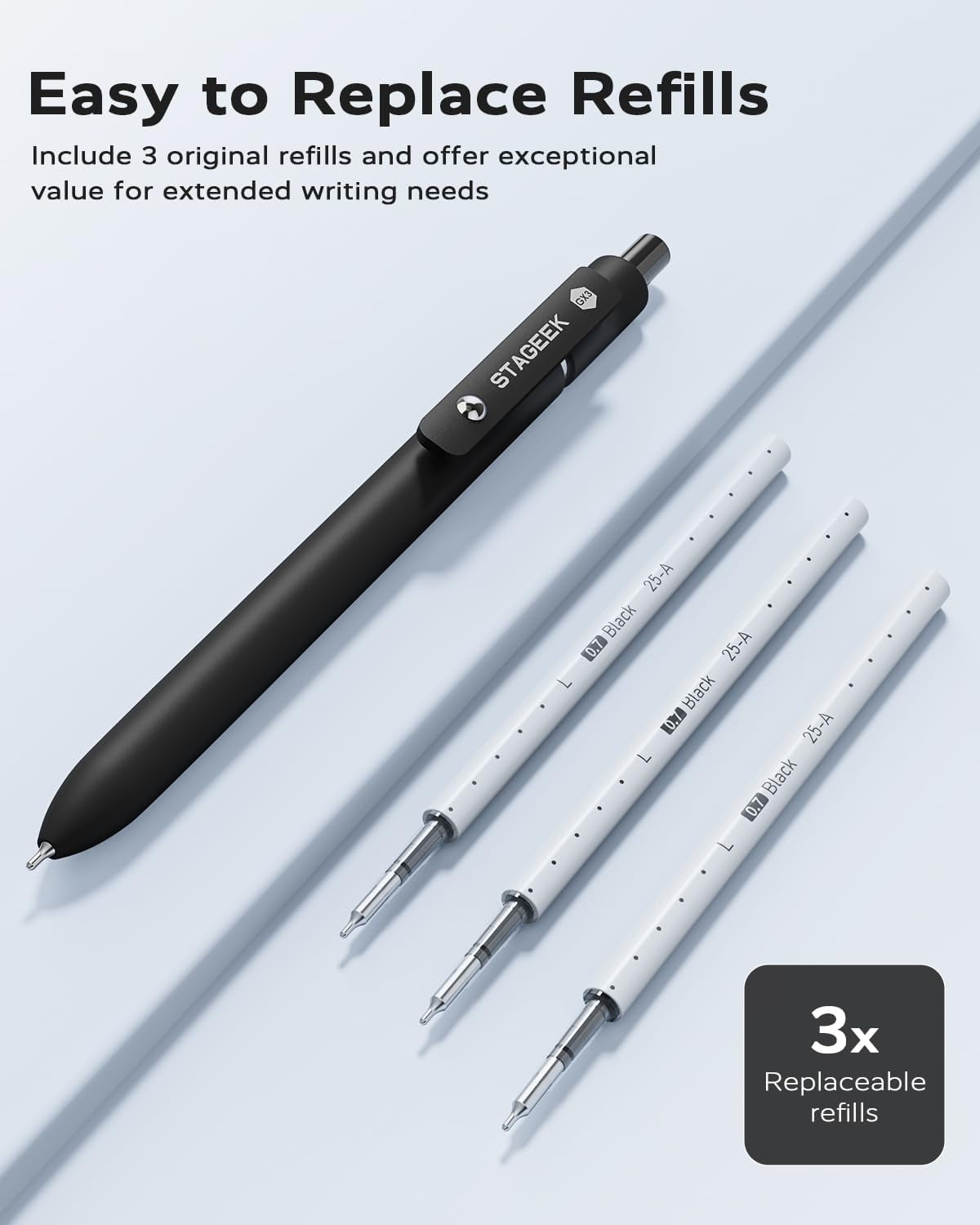 STAGEEK Black Gel Pens GX3, 6Pcs Fine Point Smooth Writing Pens with 3 Extra Refills, Black Ink Pens for Journaling, Writing, Office, Note T - Image 3
