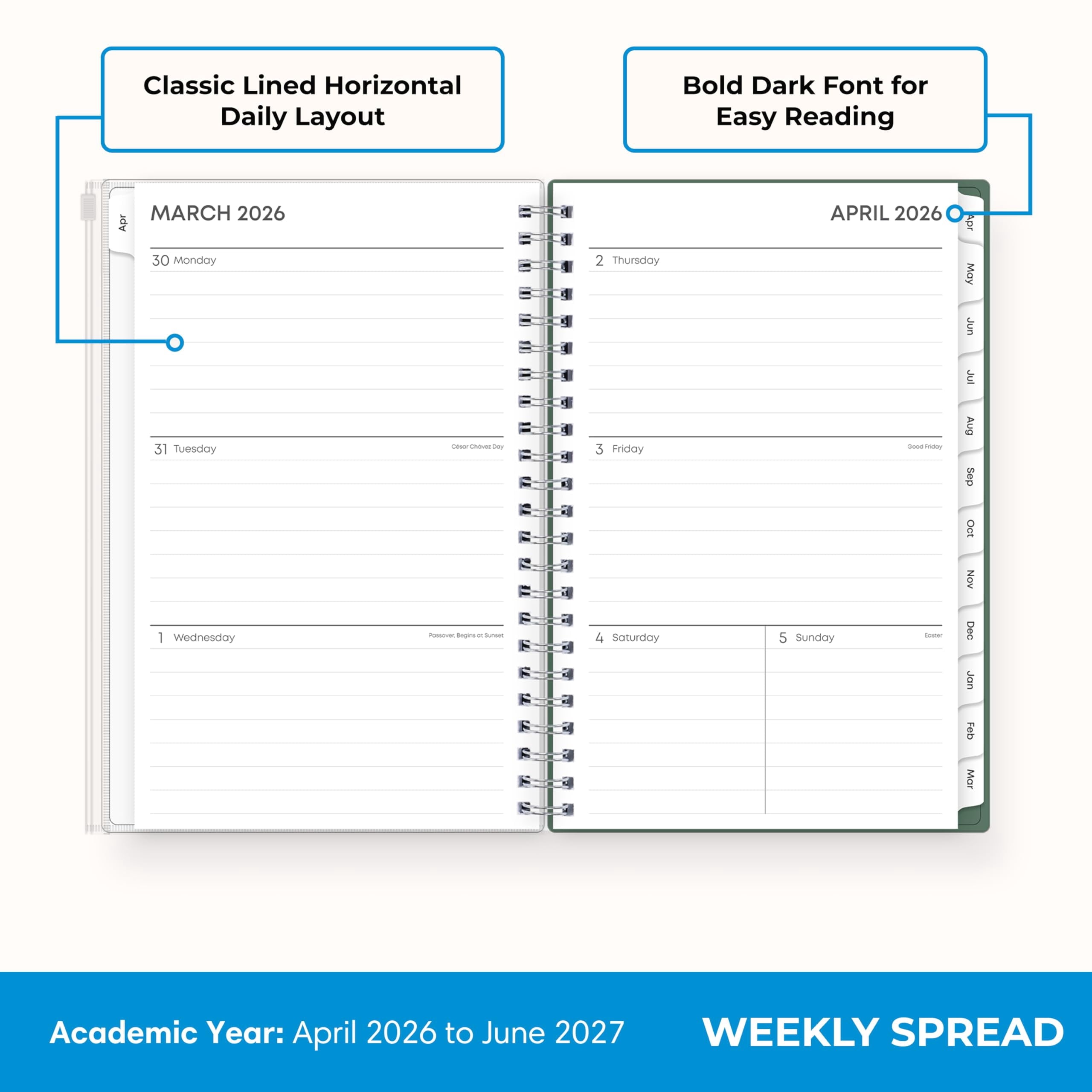 2026-2027 Weekly and Monthly Academic Year 15 Month Planner Calendar, April 2026 - June 2027, 5" x 8", Flexible Cover... - Image 3