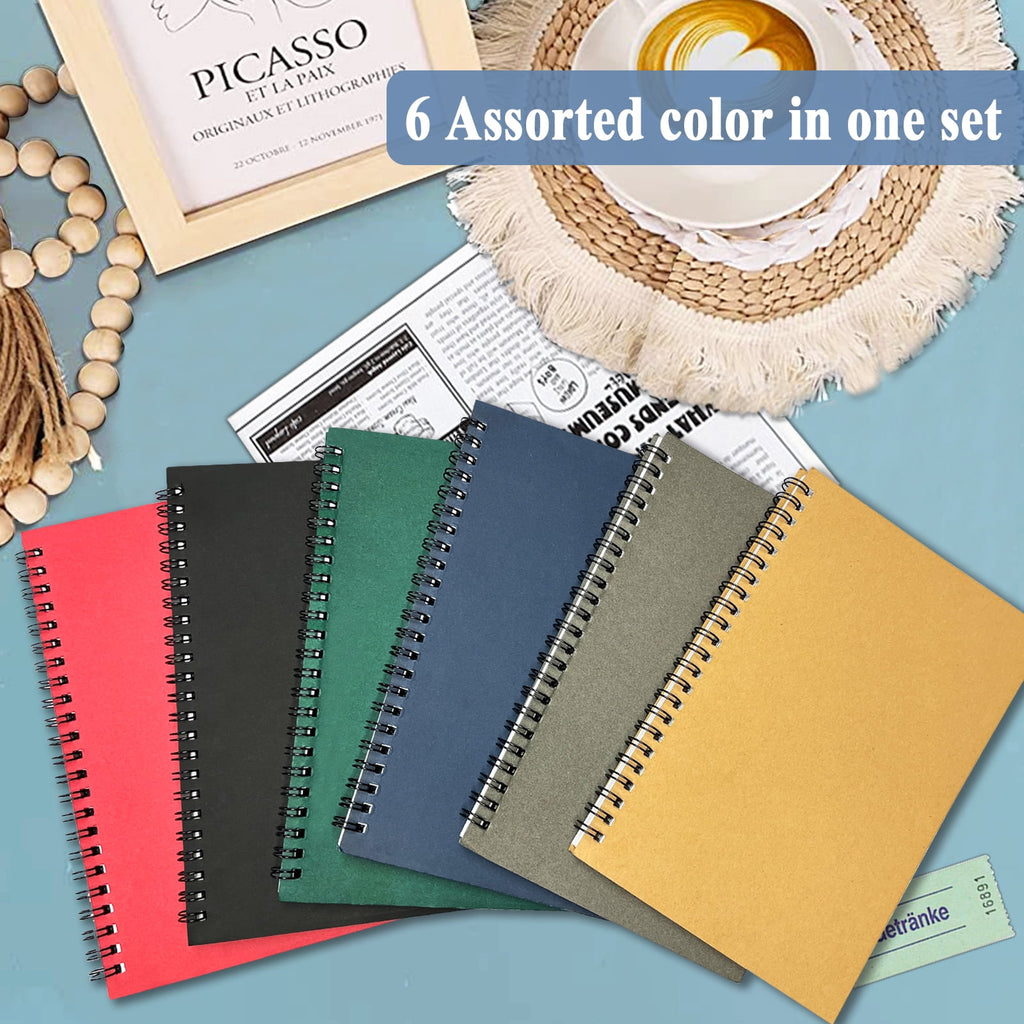 6 Pack Spiral Notebook, 8.25x5.5 Inches 120 Lined Pages Ruled Spiral Bound Journal A5 Kraft Colored Cover Wirebound N... - Image 2