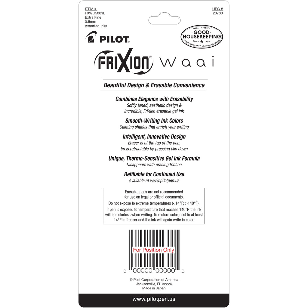 FriXion Waai Erasable Gel Ink Pens, Extra Fine Point, 0.5 mm, Assorted Color Inks, 5 Count - Image 2